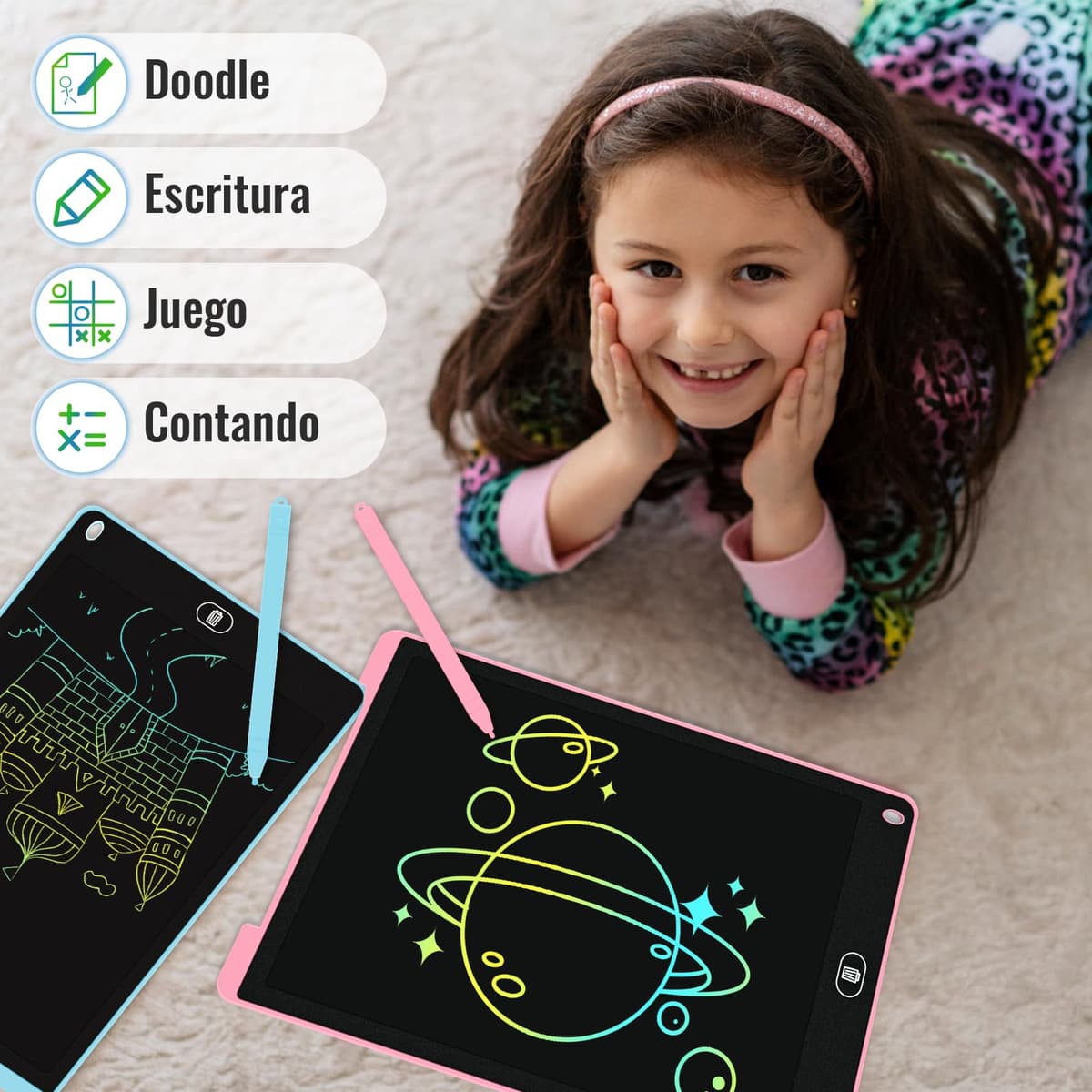 3 Packs 12 Pulgadas Tableta Escritura LCD, Electight Tablet Escritura Pantalla Colorido Infantil, Juguetes Educativo Niños con Borrable y Bloqueo Función, para el Hogar, Escuela, Azul+Rosa+Morado — view 3