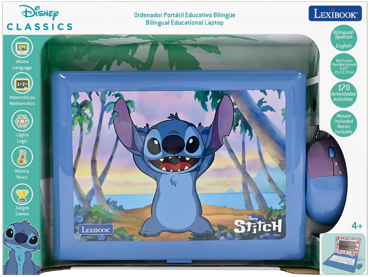 LEXIBOOK, Disney Stitch, Ordenador Educativo bilingüe ESPAÑOL/INGLÉS, Juguete para niños, 170 Actividades para Aprender, Jugar y música, Pantalla Grande, Azul, JC599Di2 — view 2