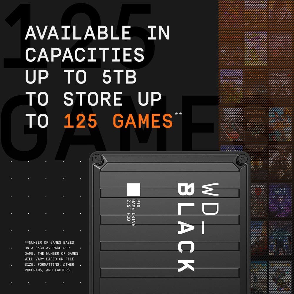 WD_BLACK P10 2TB Game Drive HDD portátil, USB 3.2 Gen 1, hasta 130 MB/s, Type-A compatible con Playstation, Xbox, PC y Mac — view 3