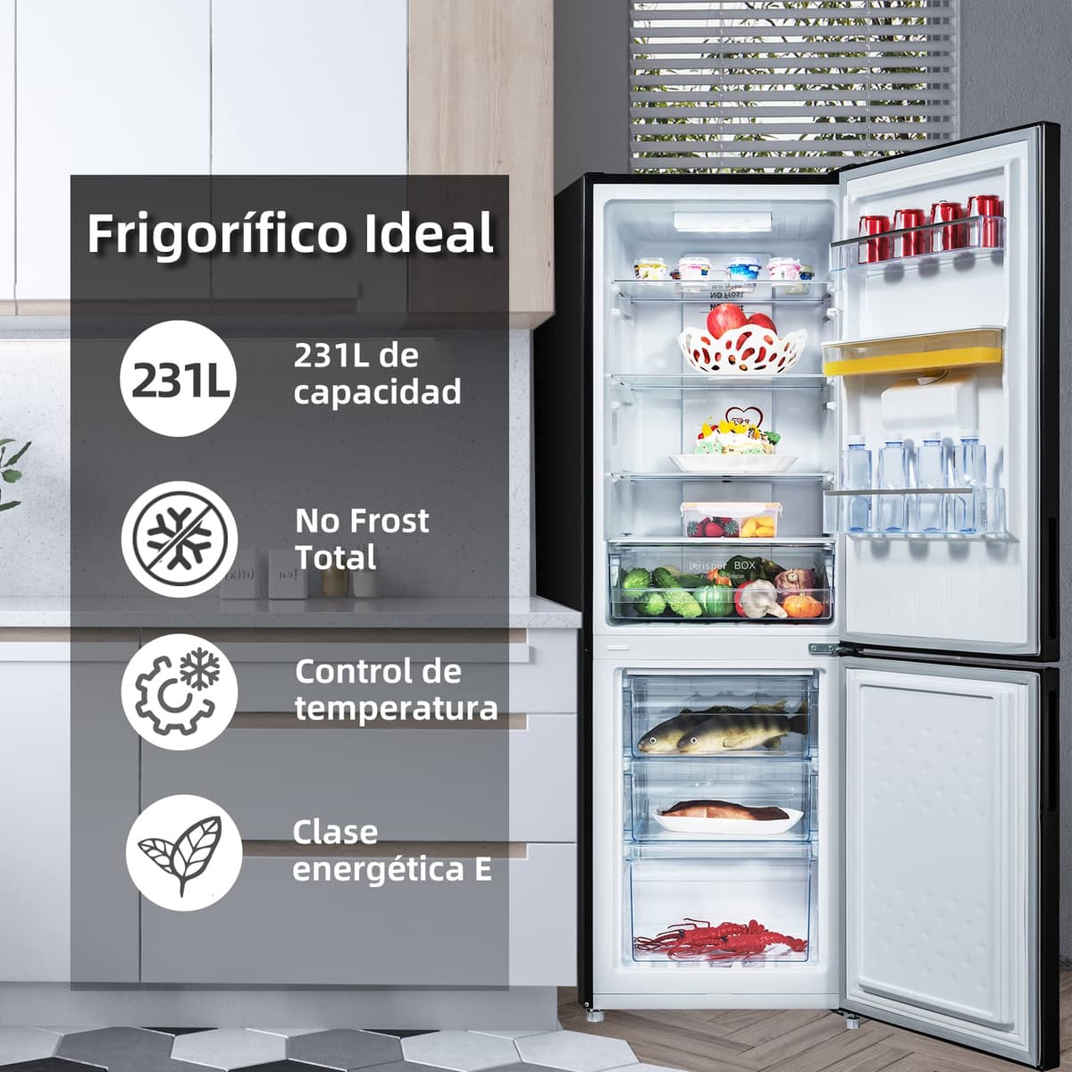CHiQ FBM228NE4DE No Frost Combi Refrigerator,frigorífico independiente con congelador, combinación de frigorífico y congelador 231 L, sin escarcha, flujo de aire múltiple, dispensador de agua, 170 cm — view 3