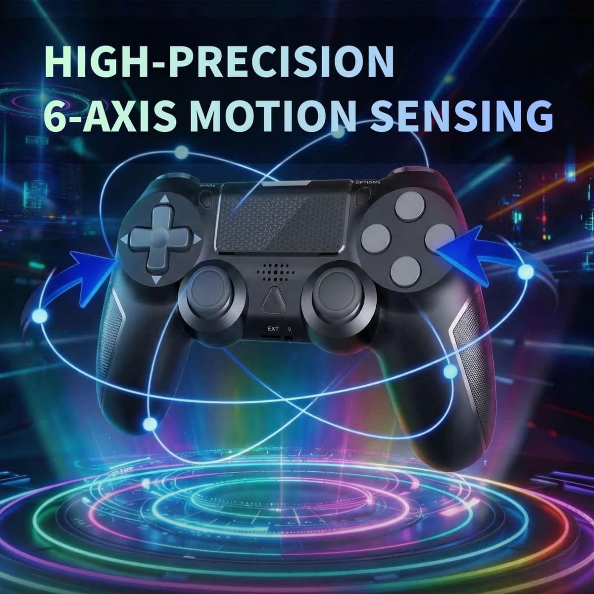 BJXOZ Wireless Controller for PS4, Gamepad with Type-C Port/Hyper-Sensitive 360° Sticks/Vibration/Ergonomic Grip/Speaker/6-Axis Sensor/Audio Jack/Multi Touch Pad, for PS4/Slim/Pro/PC — view 5
