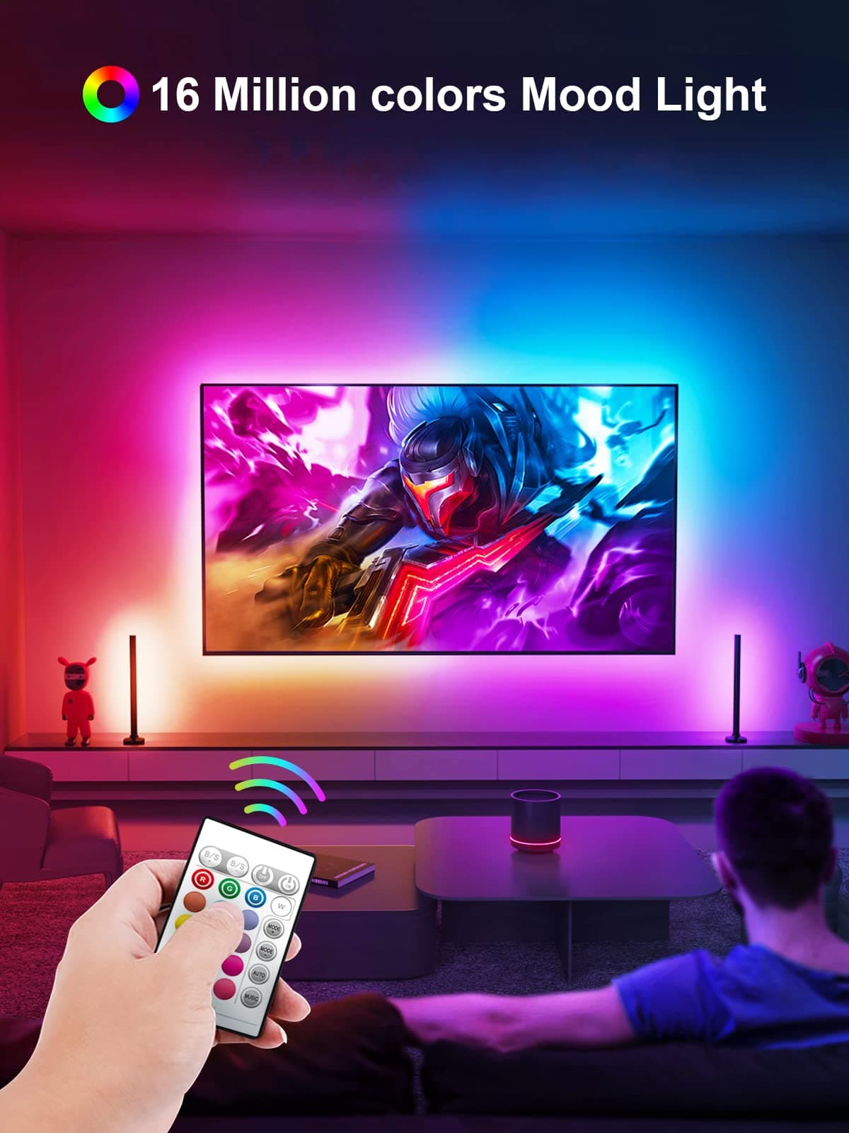 KANTUTOE TV LED Lights, 3m LED Lights for 32-45 Inch TVs, RGB TV Backlight with Remote, Colour Changing Music Sync Bluetooth APP Control Strip Lights USB Powered for Bedroom Gaming Room Decor — view 2
