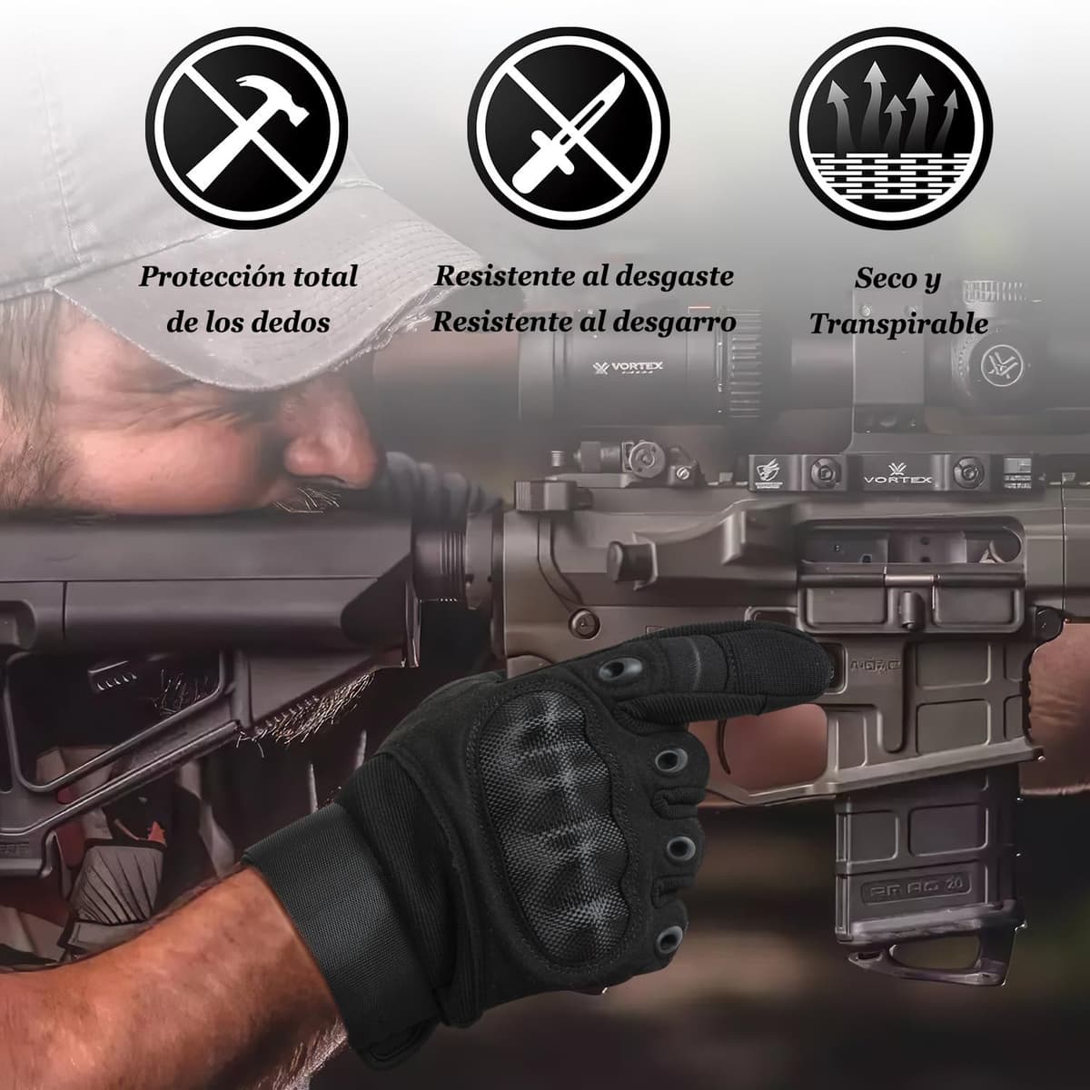 Guantes de Moto para Hombre, Guante de Verano para Pantalla Táctil con Nudillos Duros, Guantes Protectores para Airsoft Motocross Scooter Ciclomotores ATV Paitball Bicicleta de Montaña — view 5