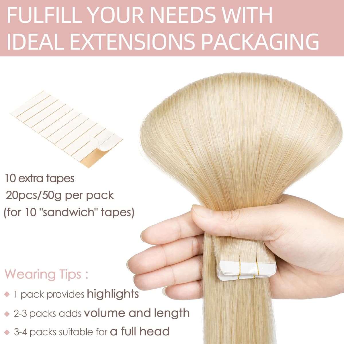 12 inch Tape in Real Human Hair Extension #60 Platinum Blonde Skin Weft 40g 20 pcs Remy Invisible Hair Extension — view 4