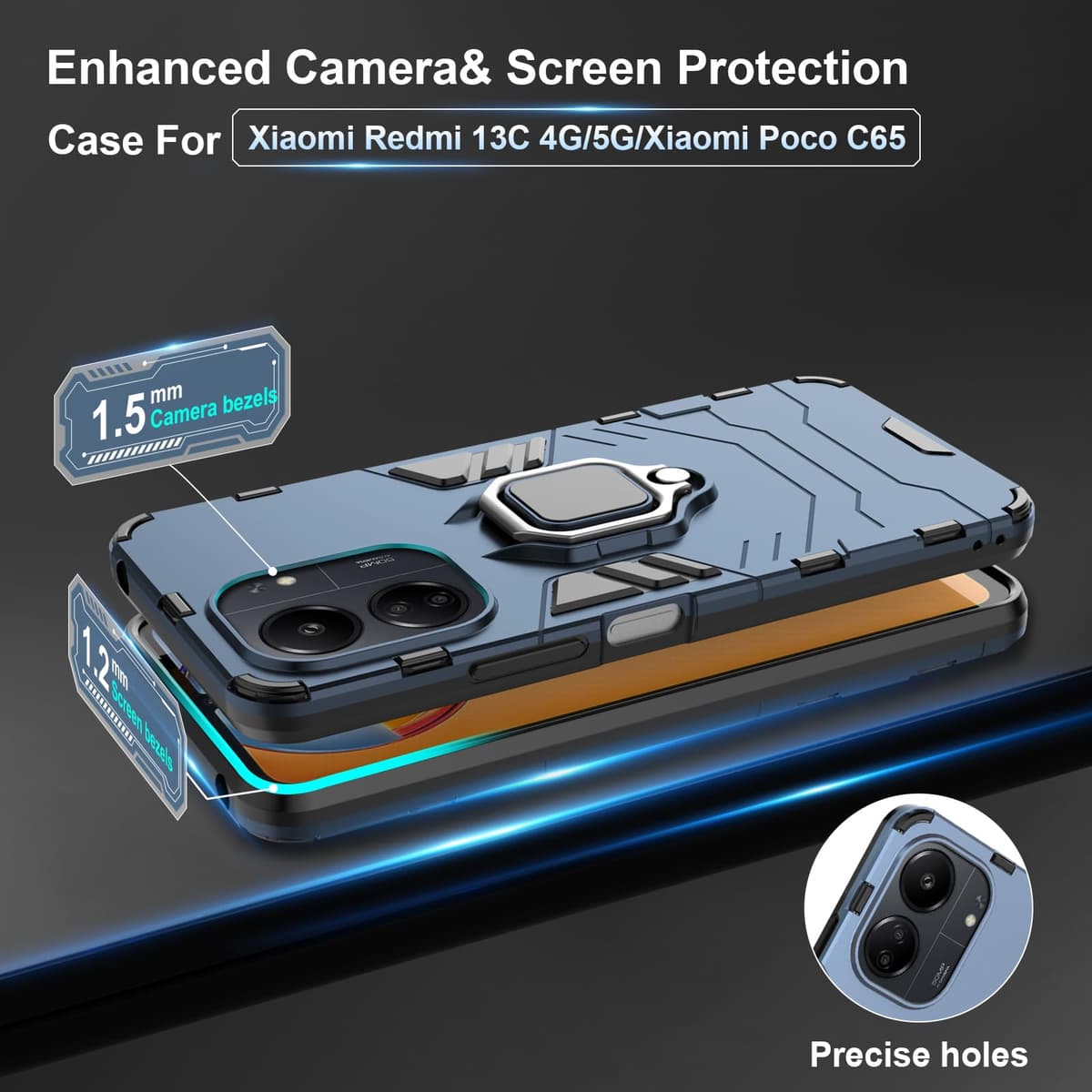 Funda para CMF Phone 2 Pro, Carcasa Antigolpes con Soporte anular metálico, Case Protectora de Grado Militar, Negro — view 963