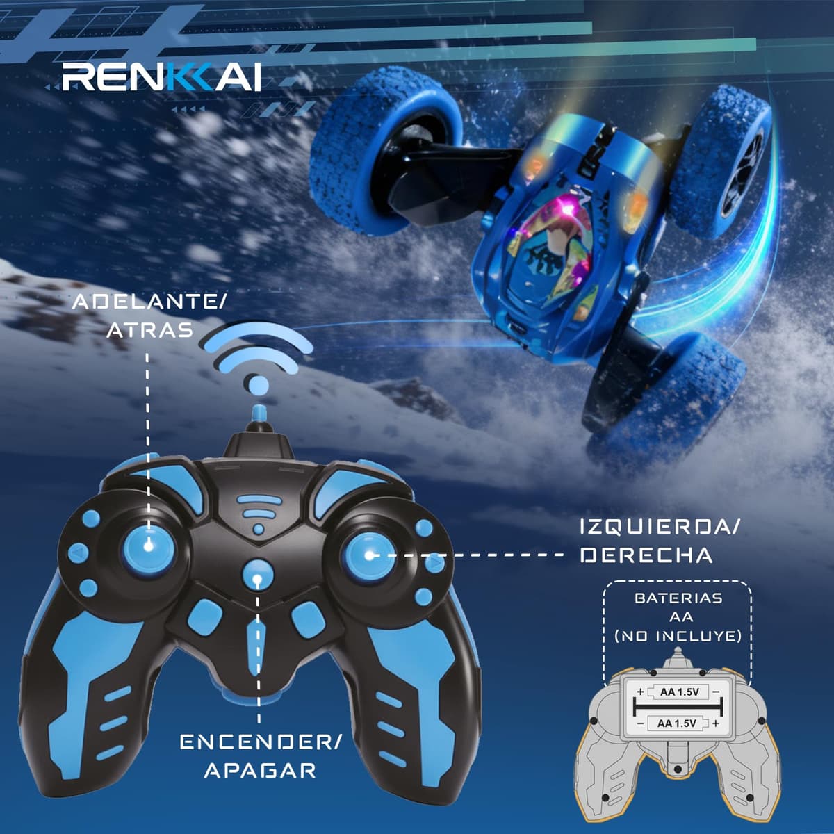 RENKKAI Coche Teledirigido Niños 3 4 5 6 7 8 Años | Coche teledirigido niños 4 años | Juguete Niño Regalo 3 4 5 6 7 8 9 12 Años | 2.4Ghz con Luces | Coches para Niños | ACROBÁTICO 360° — view 6