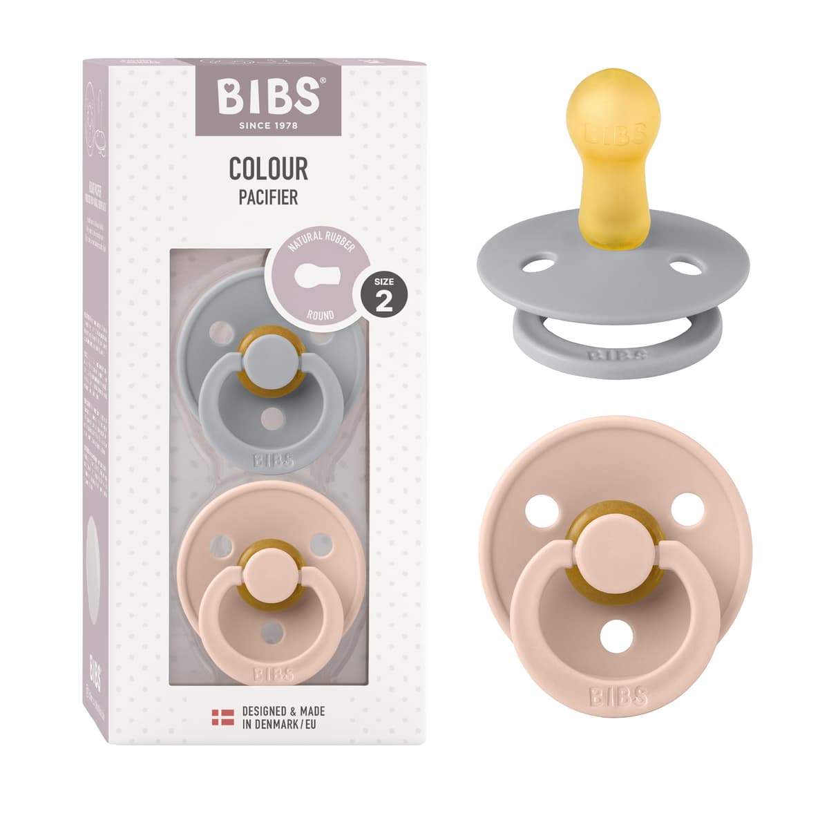BIBS Colour Soother 2-Pack, BPA Free Dummy Pacifier, Round Nipple. Natural Rubber Latex, Size 2 (6-18 Months), Sky Blue/Steel Blue — view 73