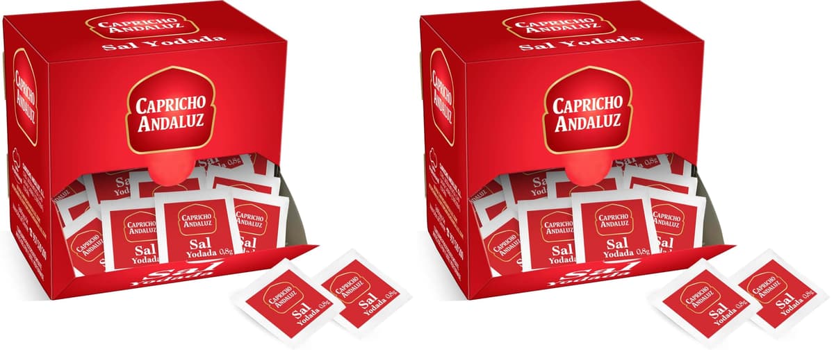 Capricho Andaluz - Sal en Sobres Monodosis Expositor 300 Unidades 0.8g - Porciones Individuales para Hostelería, Catering, Buffets y Uso Diario — view 2