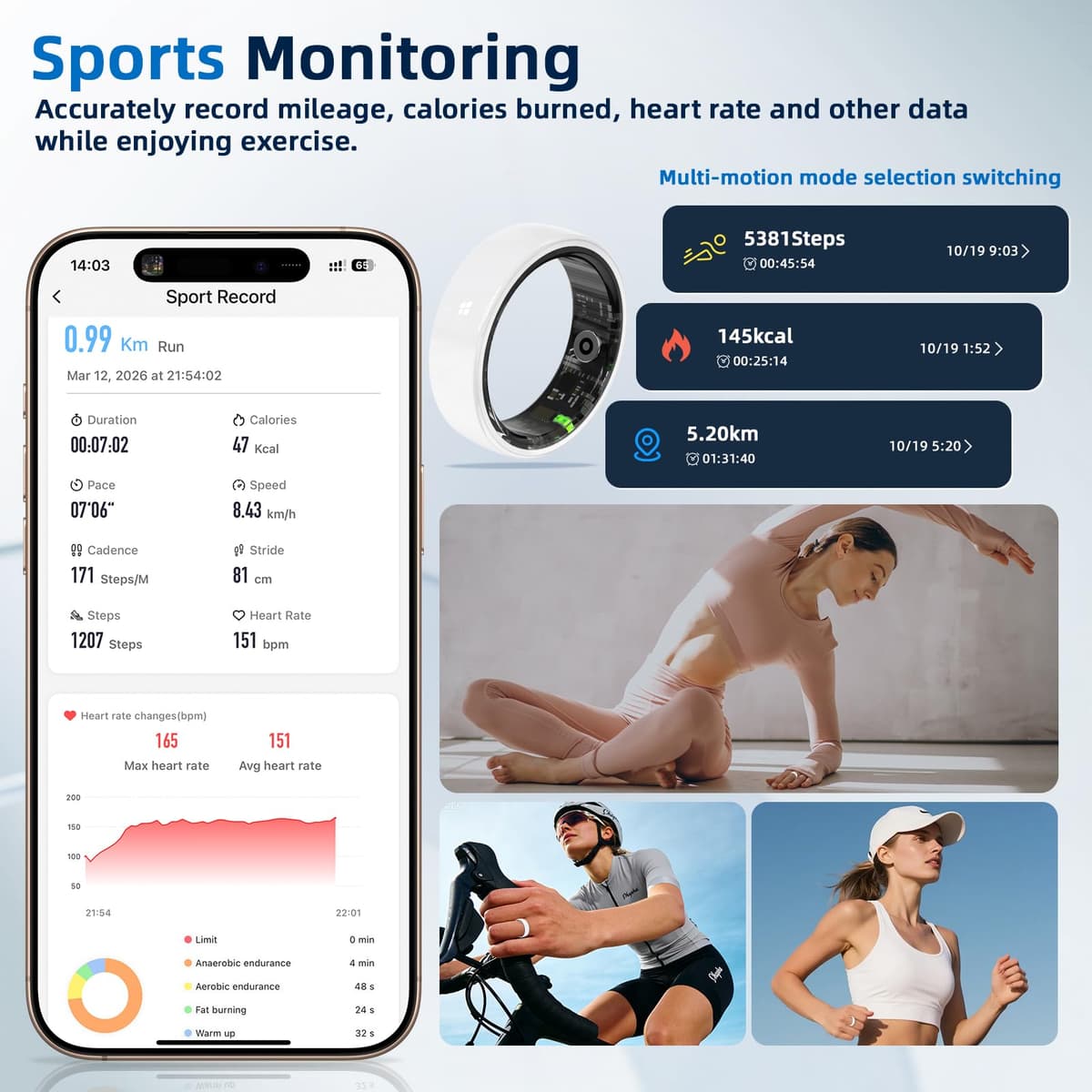 Smart Ring for Women Men,2026 New Ceramic Health Ring,No Monthly Subscription,Size First,Sleep Tracking Wearable-Heart Rate-Fitness Tracker for iOS&Android (White, 8) — view 5