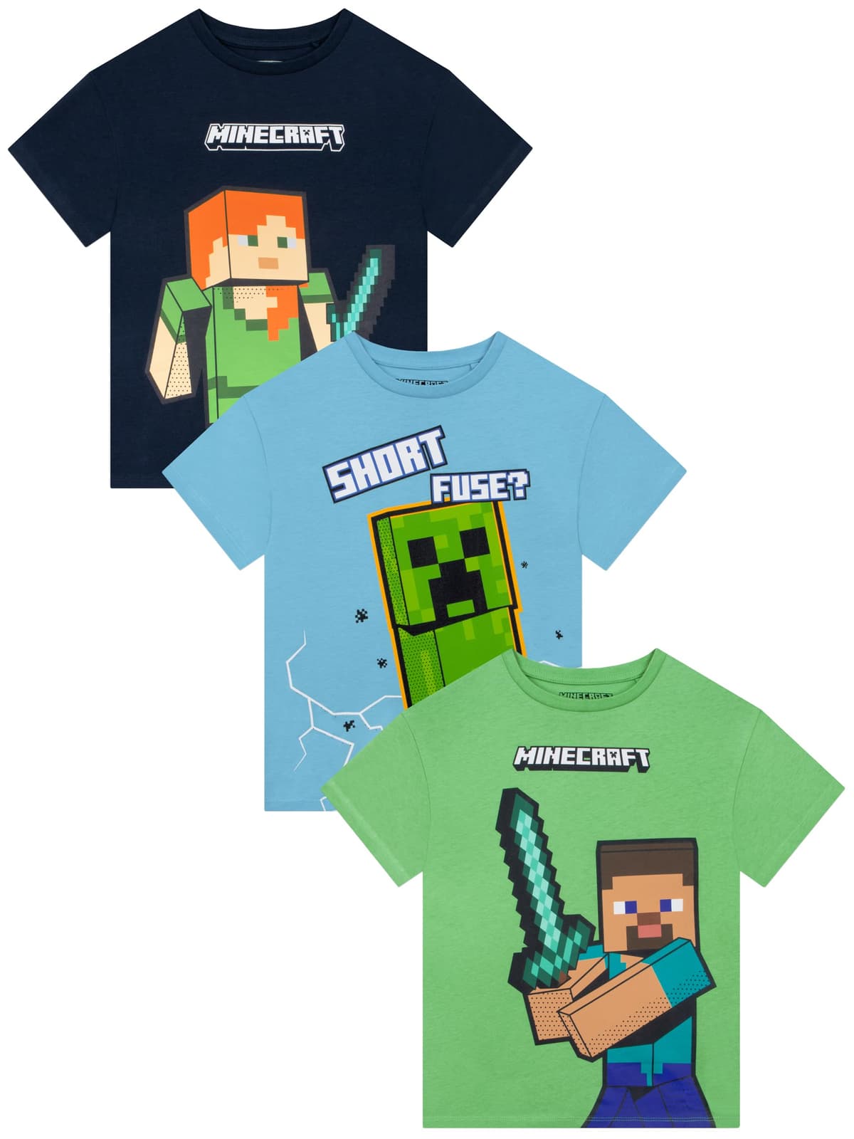 Minecraft Camisetas para Niño, Pack De 3 Camisetas Gaming para Niños, Lote De Camiseta Infantiles