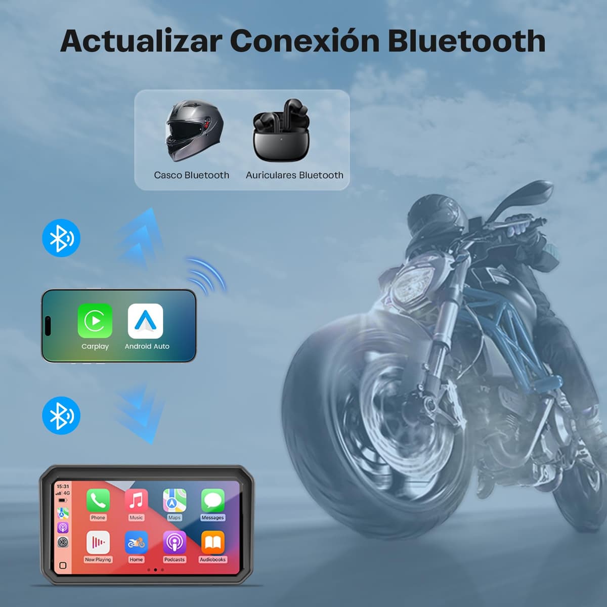 WonVon 6.25 Pulgadas CarPlay para Motocicleta Sistema de Navegación GPS con Apple CarPlay y Android Auto Pantalla Portátil con Doble Bluetooth, Navegación, Siri, Asistente de Google Soporte magnética — view 3