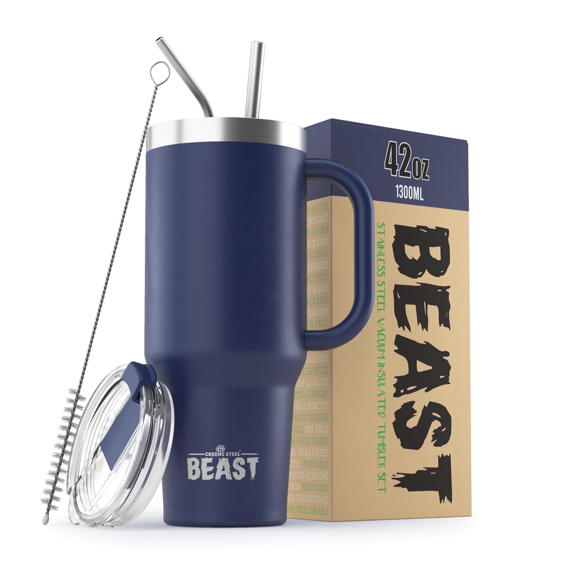 Greens Steel Beast Tumbler – 550 ml (20 oz), Coral | Vaso de acero inoxidable reutilizable con aislamiento al vacío | con 2 pajitas y cepillo de limpieza | Termo de viaje de doble pared — view 36