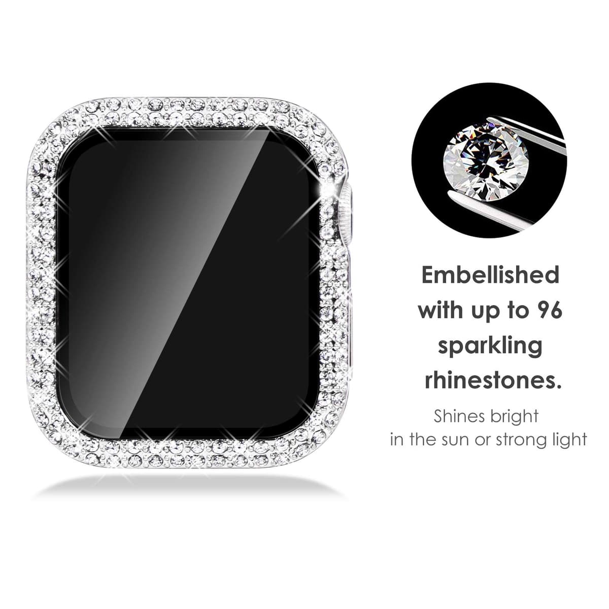 NewWays 2-pack Women Bling Case Compatible with Apple Watch 40mm Series 6/5/4/SE(2025-2020) Without Protective Film,Overall Protective Bumper Diamond Cases for iWatch 40mm(Silver+Clear) — view 2
