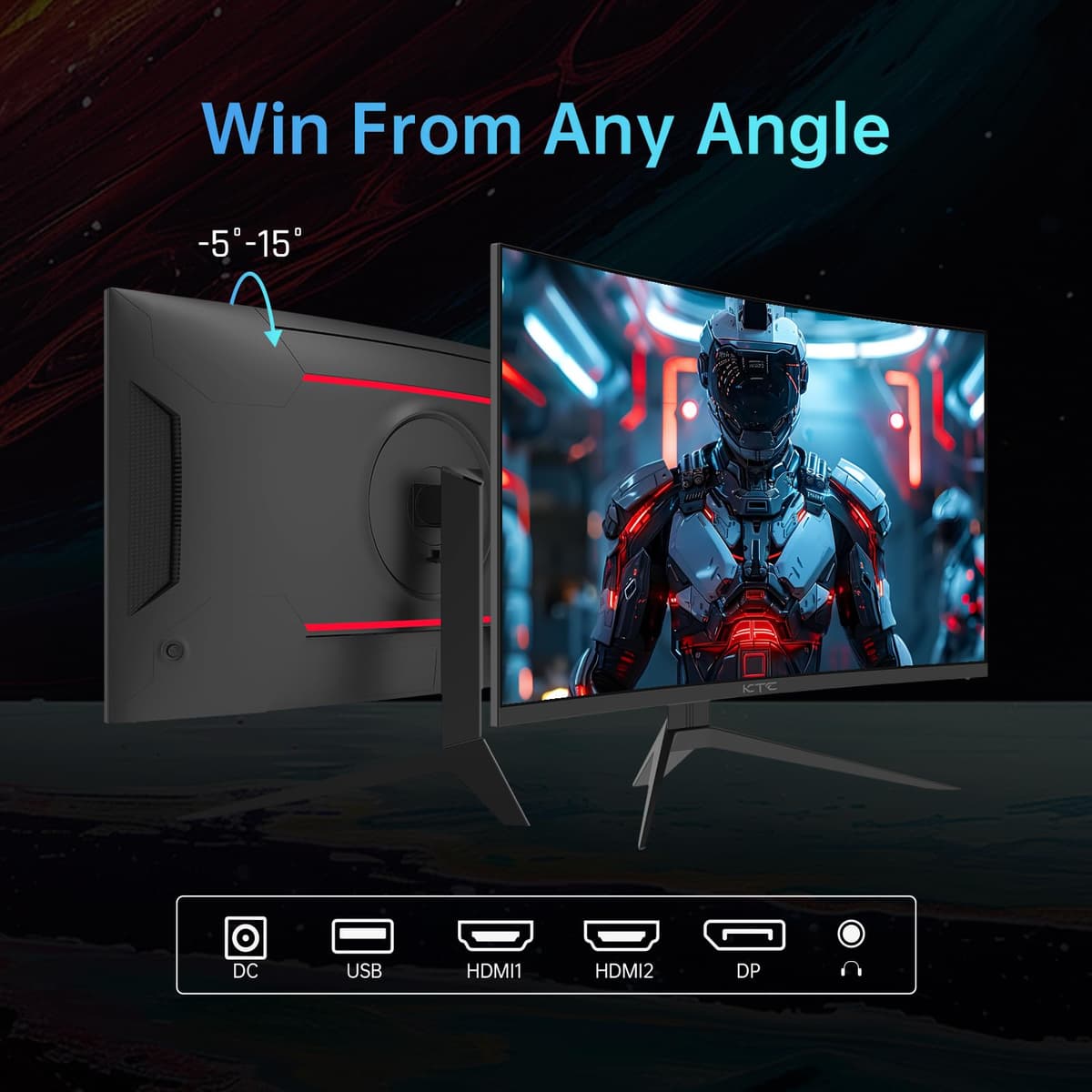 KTC 32 Inch Curved Gaming Monitor, Full HD 1080P@240Hz Monitor, VA 1500R, 1ms, Adaptive Sync, HDR10, HDMI 2.0 / DP1.4, 125% sRGB, VESA, Compatible with Desktop, Laptop, PS5, Xbox, Switch and More — view 5