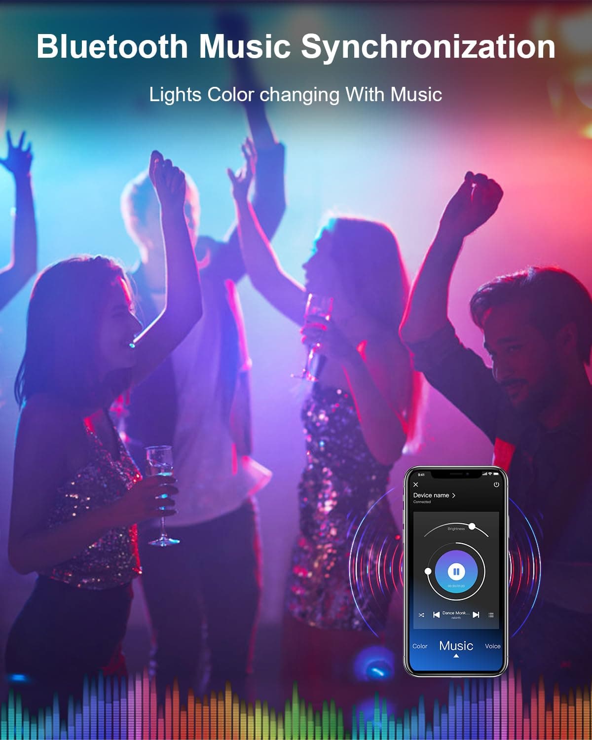 Nexillumi 10M LED Strip Lights, Smart Bluetooth Light Strips with App & Remote, Colour Changing LED Tape Lights, Music Sync Dimmable RGB Lighting for Bedroom, Living Room, Kitchen, Ceiling & Party — view 5