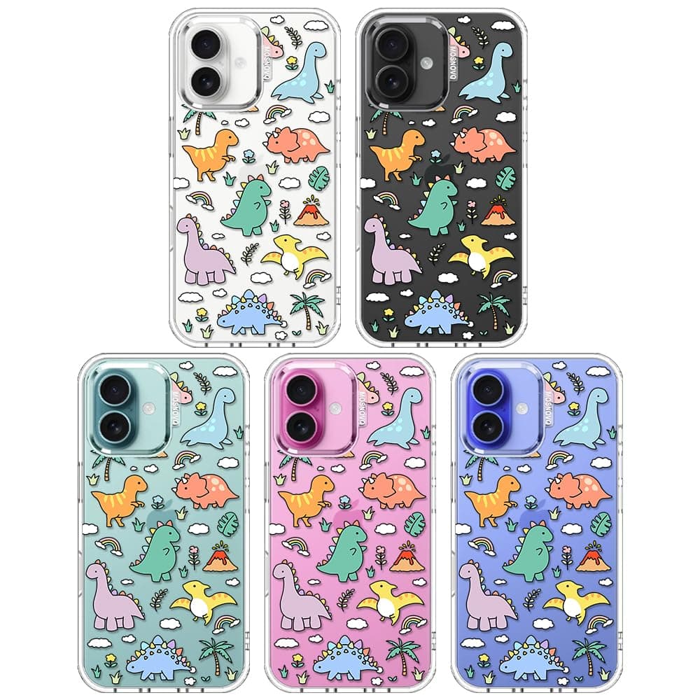 MOSNOVO Case for iPhone 16 Plus, [Buffertech 6.6ft Military-Grade Drop Protection] [Anti Peel Off Tech] Clear TPU Bumper Phone Case Cover Design - Dinosaur Land — view 3