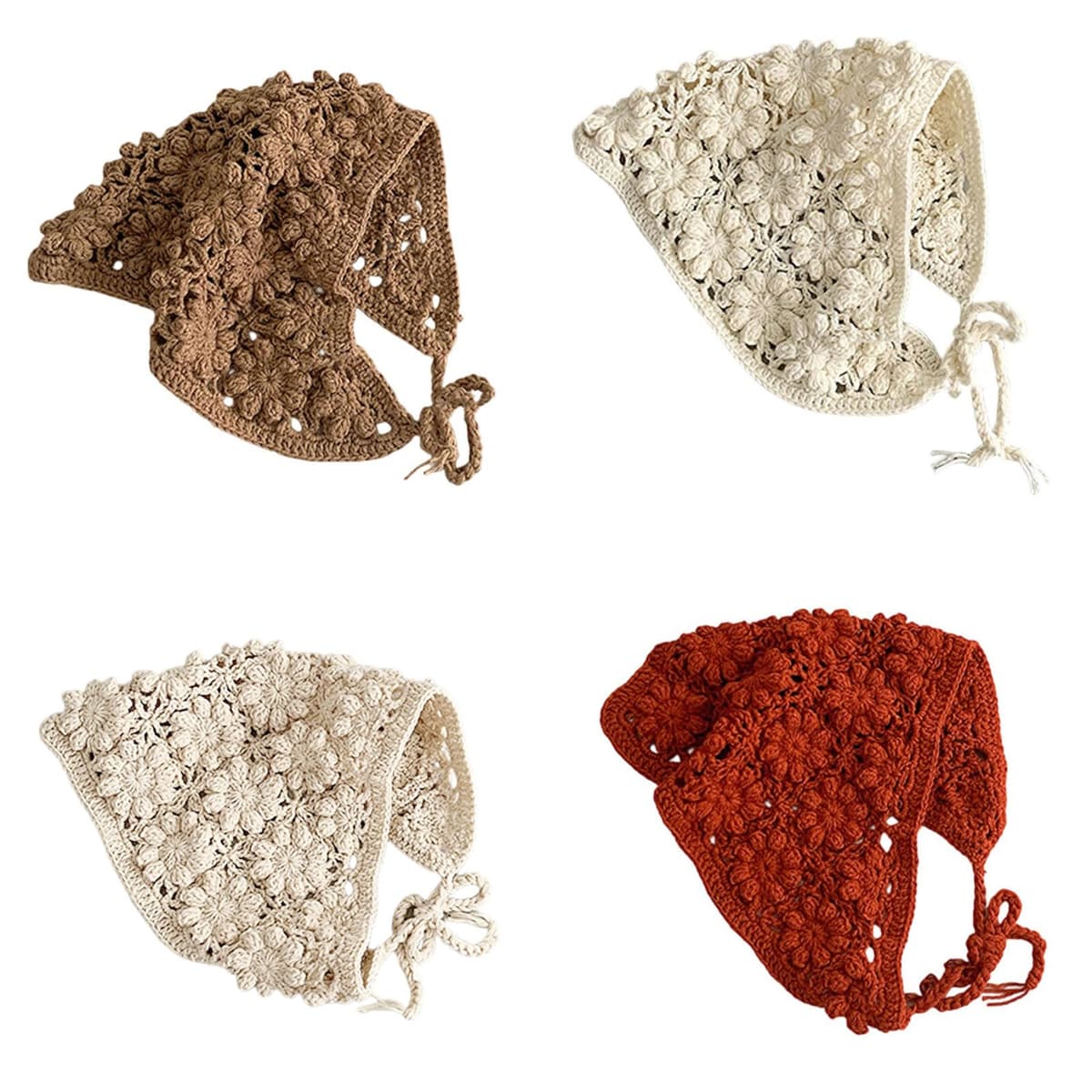 Classical Crochet Baby Bandana Hair Scarf Double Purpose Head Wrap Headwear Soft Texture Hairband for Newborns Girls Vintage Hairband for Infants — view 3