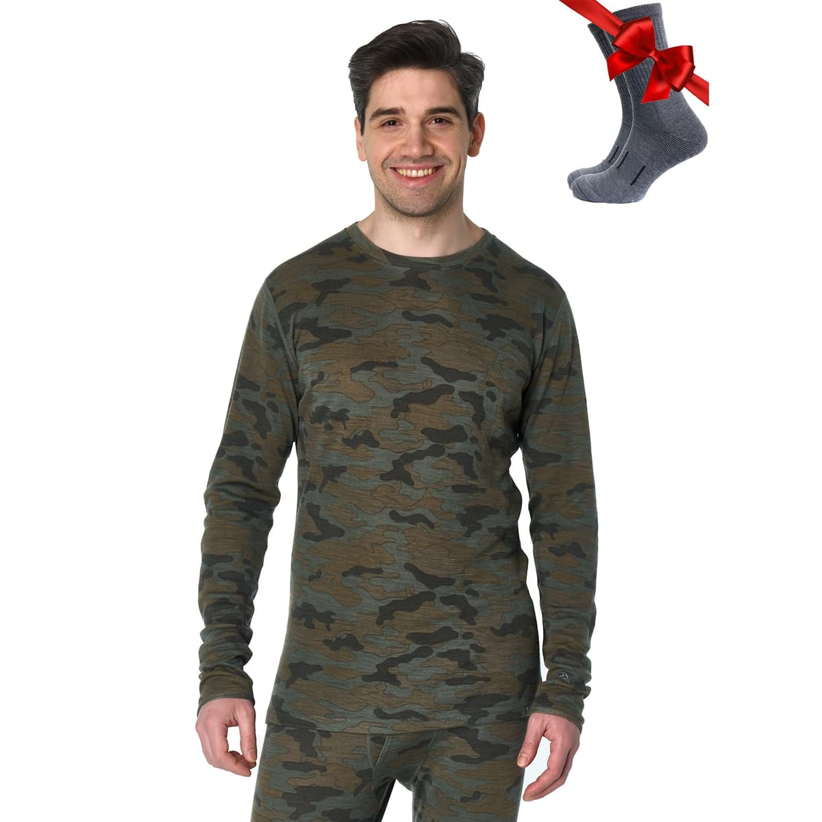 Merino.tech Camiseta Lana Merino Hombre - Deportiva Ropa Térmica 100% Lana Merino Ligero, Medio, Pesado con Calcetines — view 23