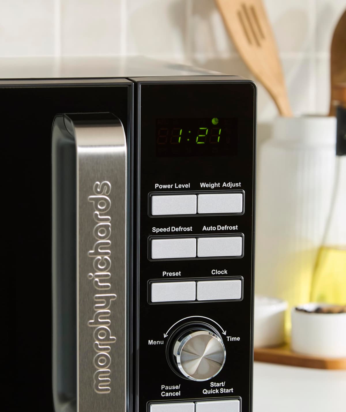 Morphy Richards Digital Microwave with Mirror Glass Door, 20L Capacity, 95 Minute Timer fo Cooking, 6 Power Levels, Defrost mode, Glass Turntable, 800W, Matt Black & Silver, Easy Clean, 511443 — view 5