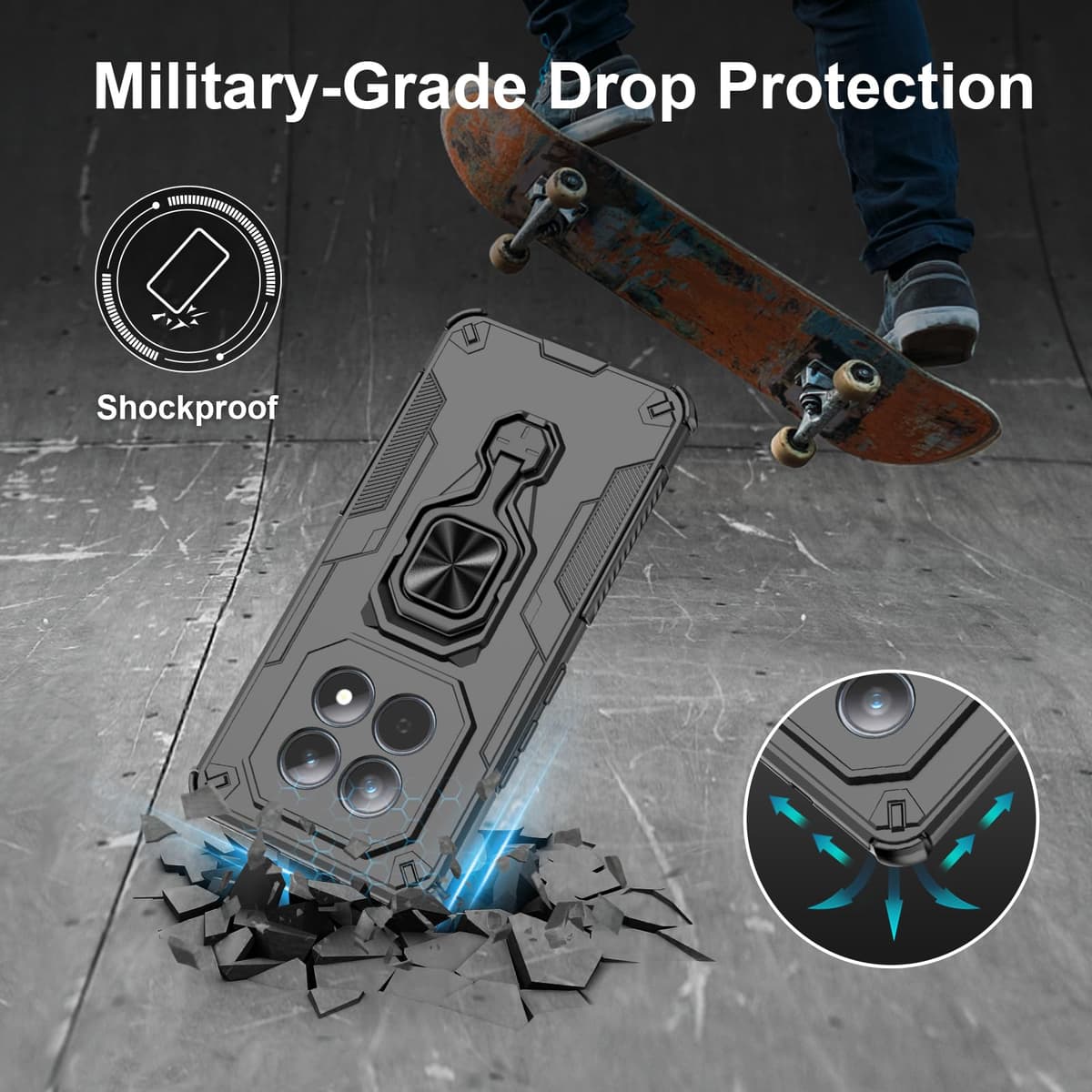Funda para CMF Phone 2 Pro, Carcasa Antigolpes con Soporte anular metálico, Case Protectora de Grado Militar, Negro — view 1686