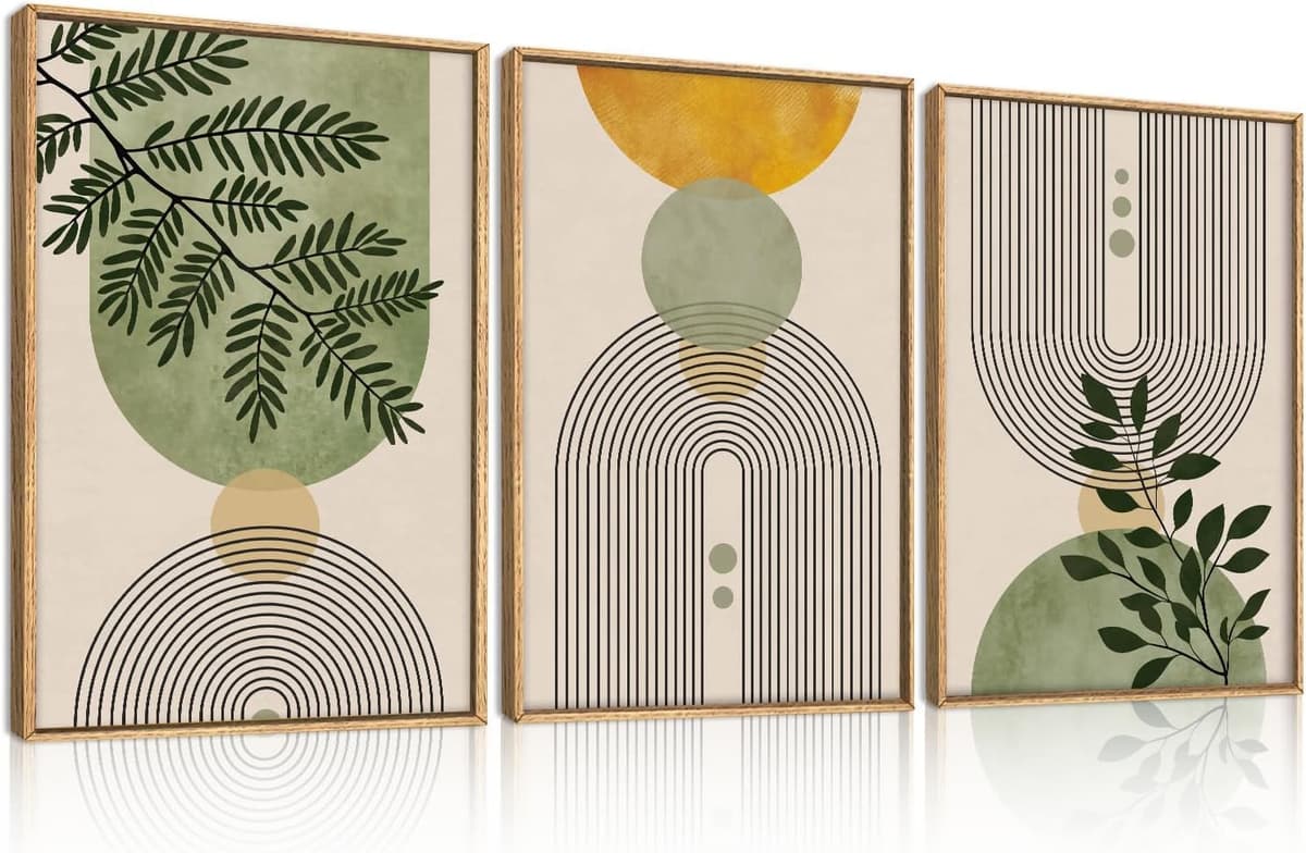 TOARTi Boho Framed Canvas Wall Art Prints, Set of 3 Mid Century Modern Wall Decor, Nature Plants Desert Sun Art Paintings, Bohemian Artwork for Living Room, Bedroom, Dining Room, Office - 12x16 x3 — view 46