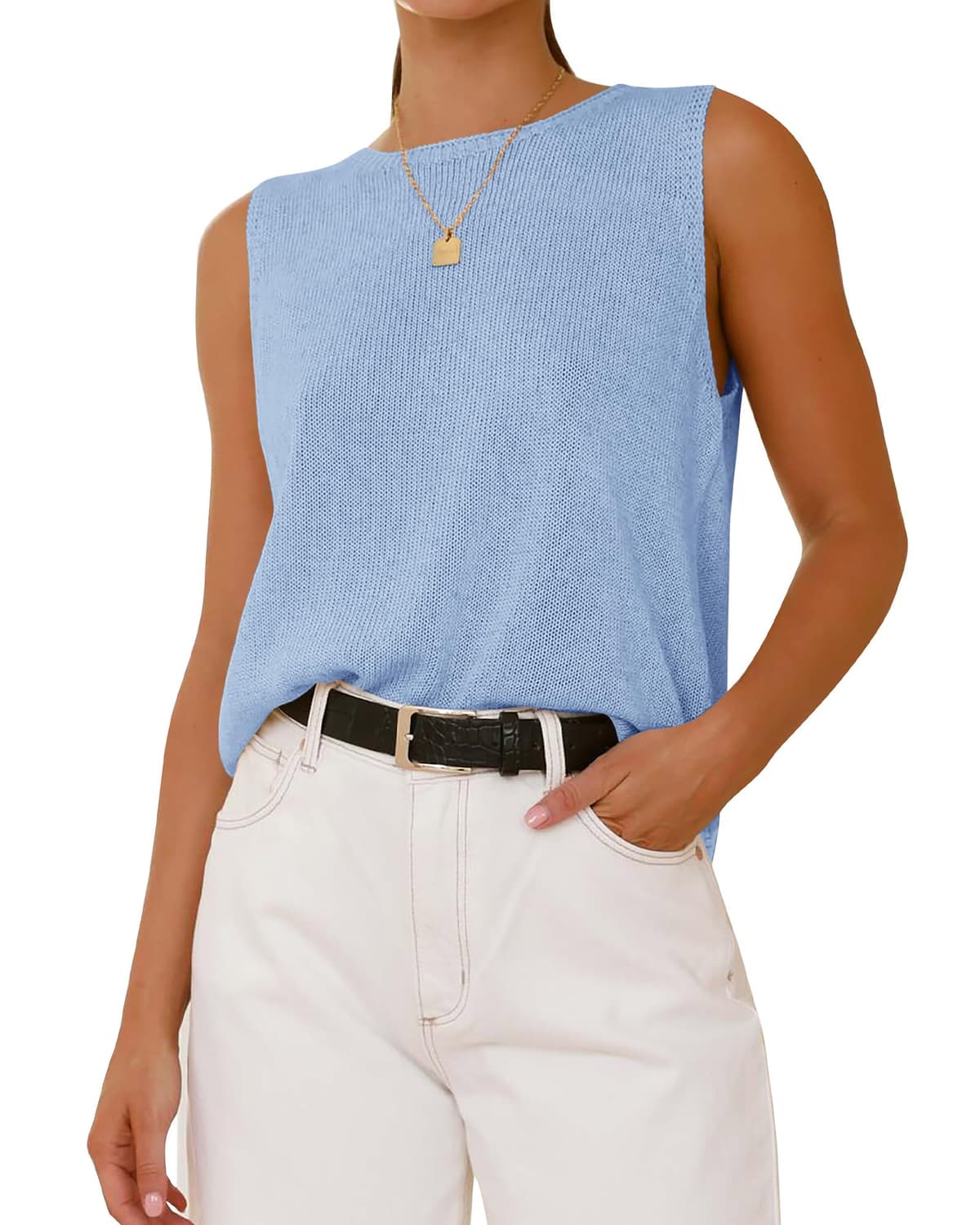 BTFBM Women's Sleeveless Sweater Vest 2026 Summer Crew Neck Ribbed Knit Lightweight Pullover Casual Loose Fit Tank Tops — view 18