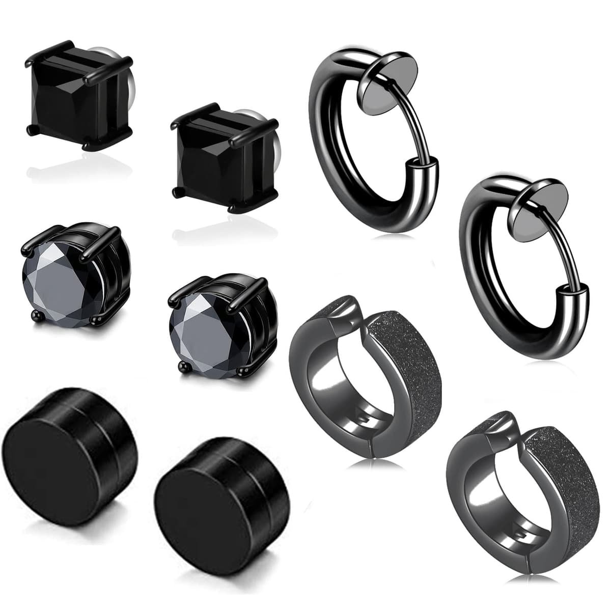 Magnetic Earring Studs Stainless Steel Fake Earring Non Piercing for Women Men Clips On Earrings Silver Black — view 12