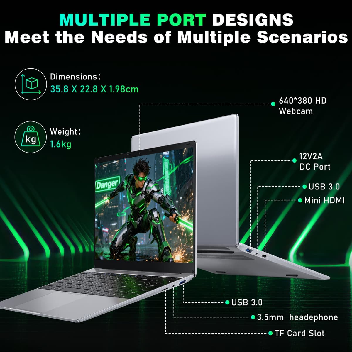 NIAKUN 2026 15.6 Inch Laptop with M3-6Y30 Processor, 16GB RAM 512GB SSD Computer Laptop, FHD 1920 x 1080P, 5000 MAh/38.5Wh, TF Card, Webcam, Touchpad, Student/Home/Business — view 4