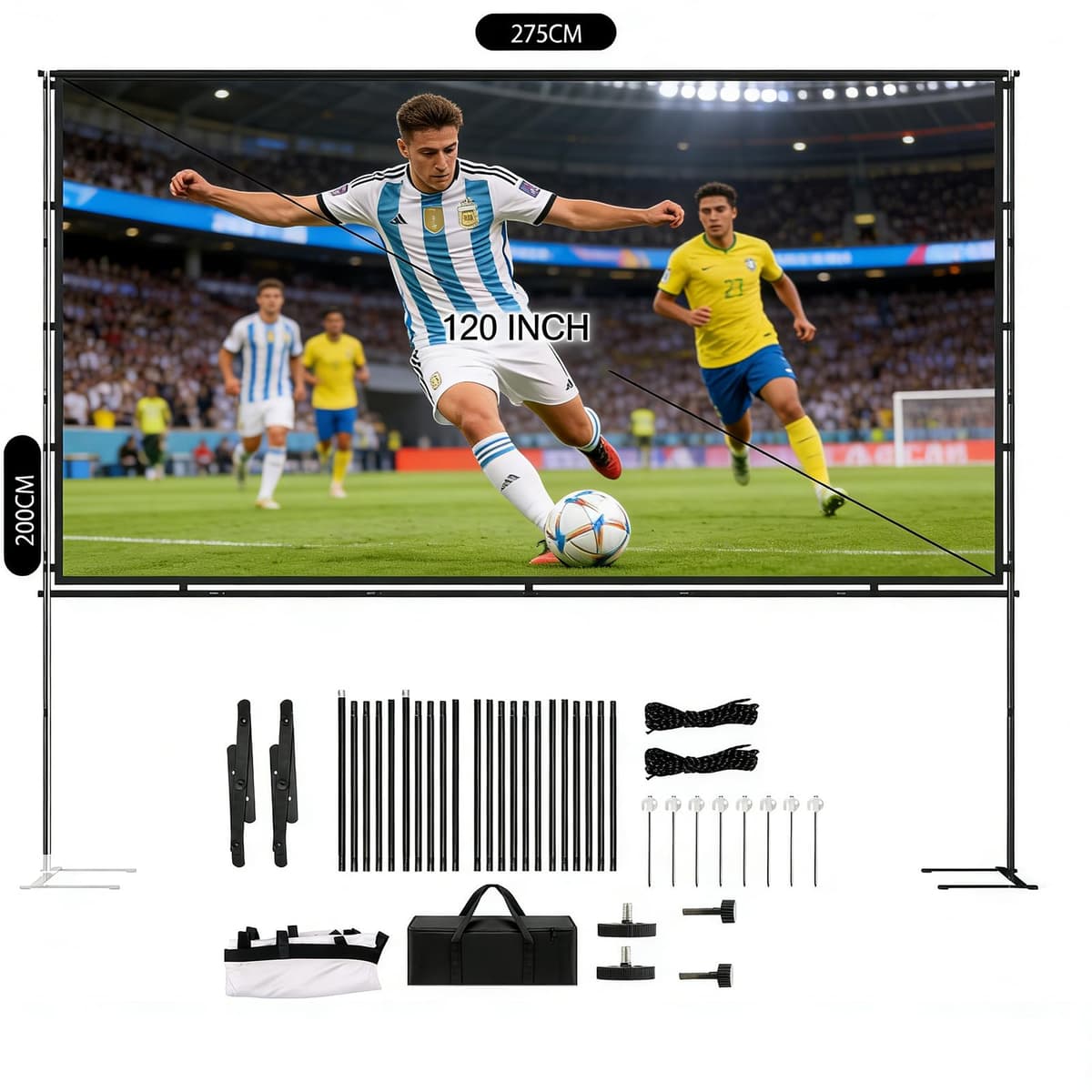 Projector Screen Outdoor with stand, 120 inch 16:9 HD 4K Portable Projection Screen Movie Screen for Indoor & Backyard, Quick Setup Wrinkle-Resistant Frame for Home Theater, Camping, Parties — view 4