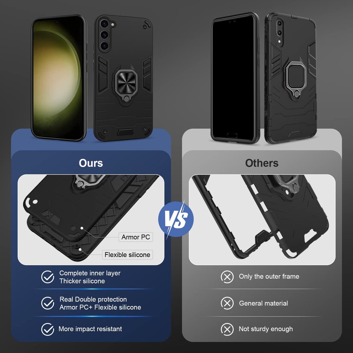 Funda para CMF Phone 2 Pro, Carcasa Antigolpes con Soporte anular metálico, Case Protectora de Grado Militar, Negro — view 299