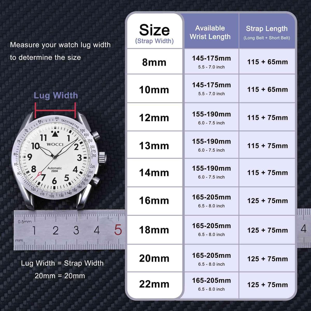 WOCCI Elegant Watch Straps, Genuine Leather Replacement Bands, Stainless Steel Buckle, 8mm 10mm 13mm 12mm 14mm 16mm 18mm 20mm 22mm — view 4