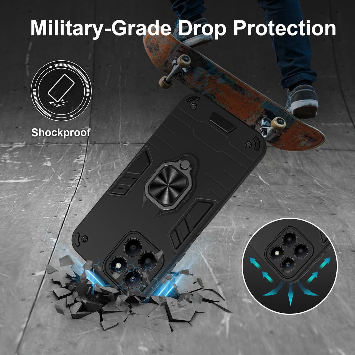 Funda para CMF Phone 2 Pro, Carcasa Antigolpes con Soporte anular metálico, Case Protectora de Grado Militar, Negro — view 1660