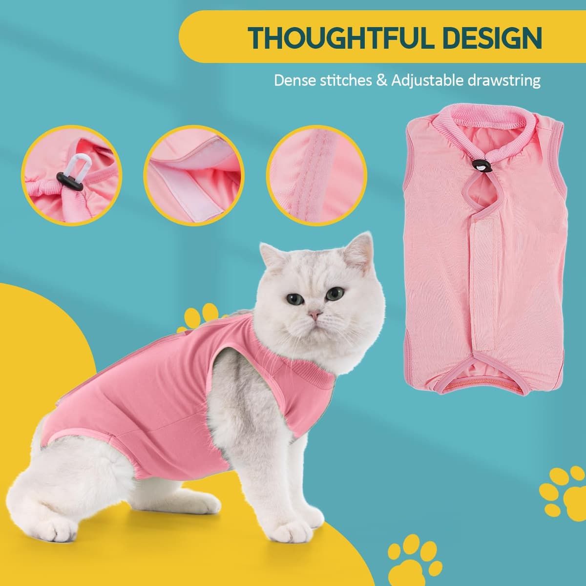 Avont Traje de Recuperación para Gatas Esterilizadas, Ropa Postoperatoria Protectora Antilamido, Chaleco para Cirugía y Heridas Abdominales (Rosa,S) — view 3