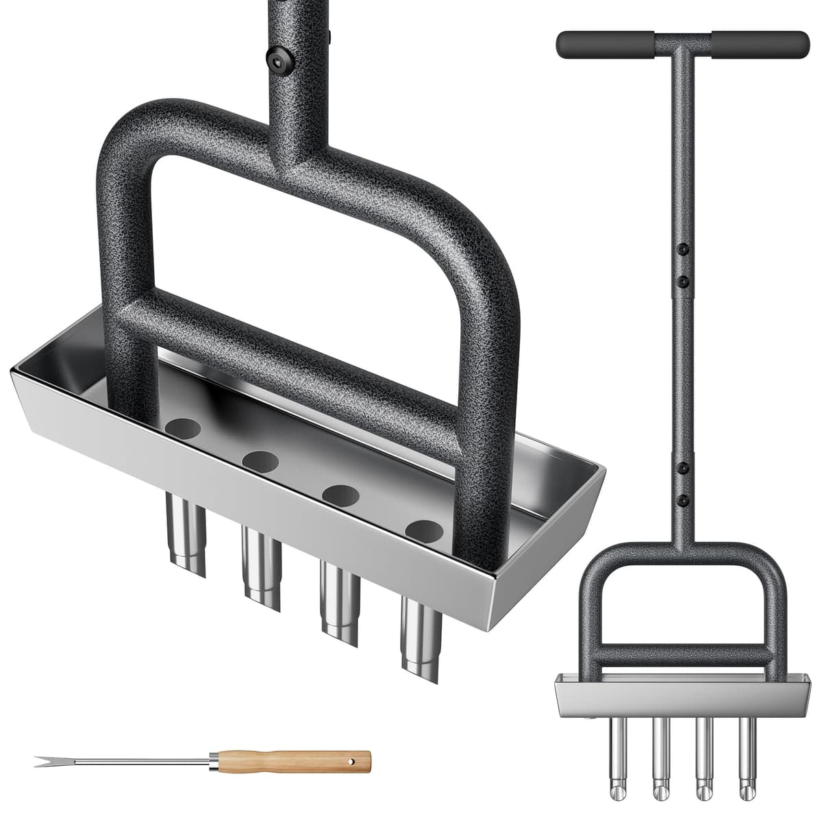 Yornoli Lawn Aerator Tool – Heavy Duty Hollow Tine Manual Coring Aerator with 4 Stainless Steel Pluggers, Soil Core Storage Tray & Long Handle Soft Grip for Compacted Soil Lawn Health & Clay Release