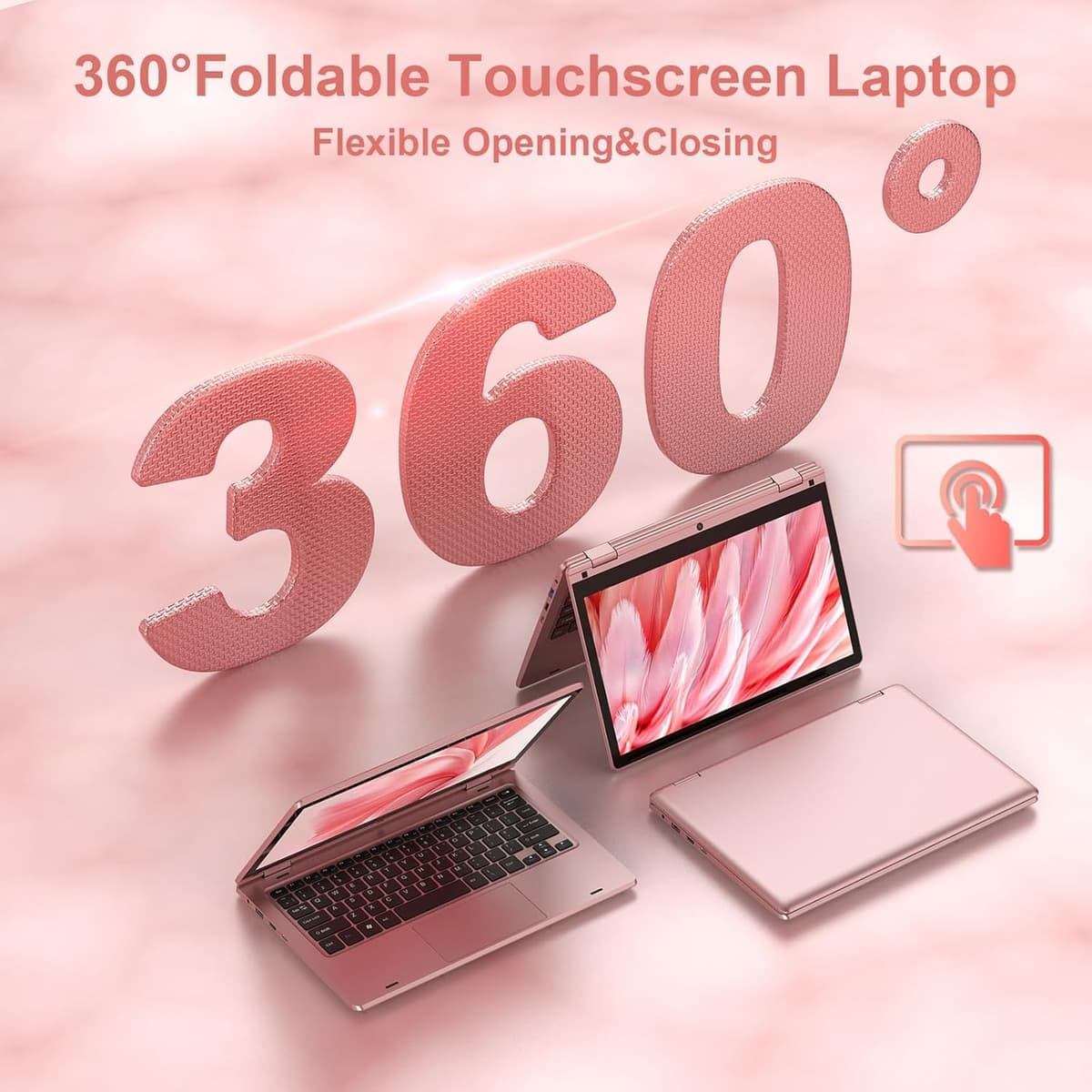 LEEDOW 11.6 inch Laptop 6GB RAM 128GB SSD, 360° Foldable Touchscreen Laptop Celeron N4020, Laptop Computer Support TF Card, 2.4G/5G Dual-Band WiFi, Bluetooth, USB 3.0 * 2 for Work, Education, Travel — view 3