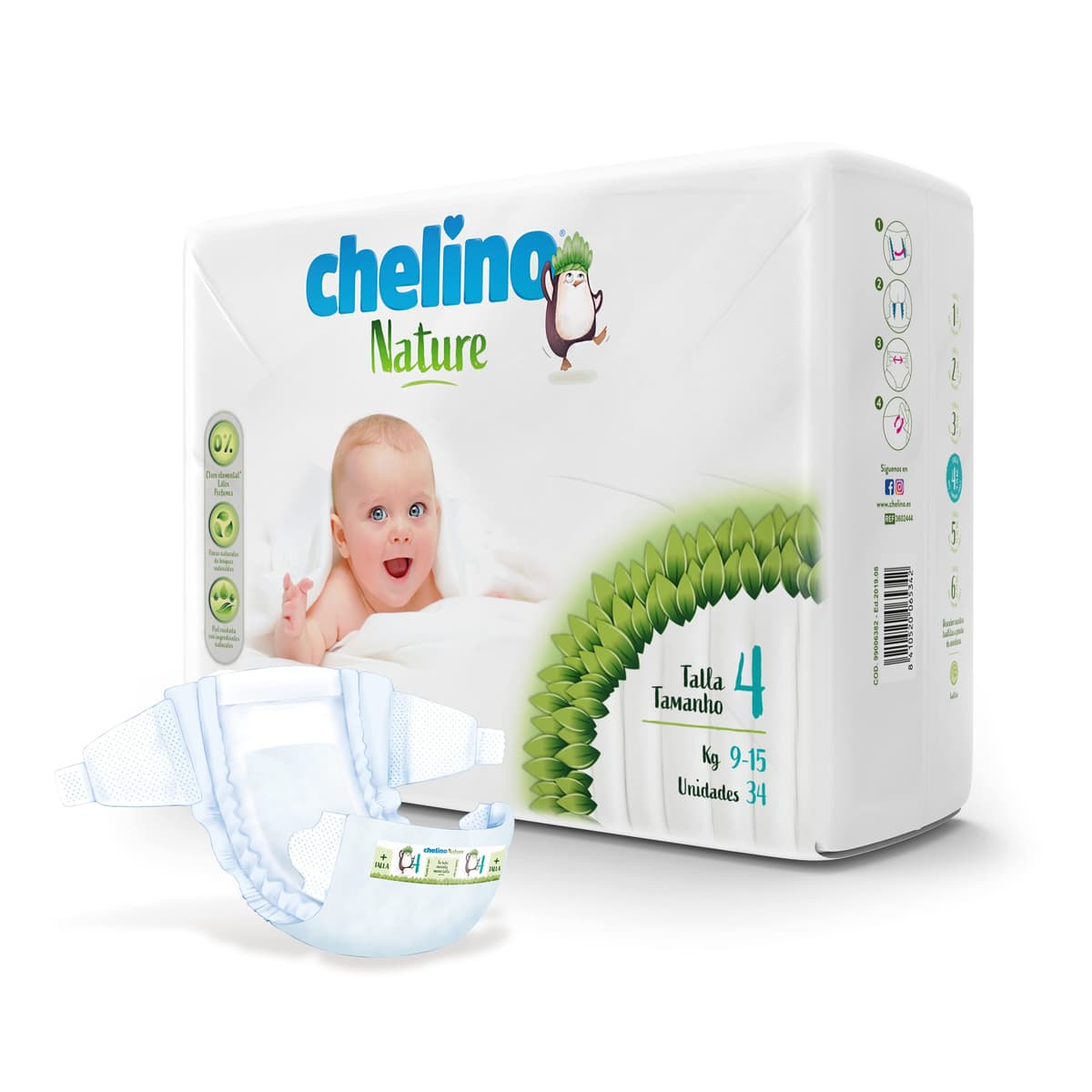 Chelino Nature Pañal Infantil Talla 4 (9-15 kg), 204 Pañales — view 4