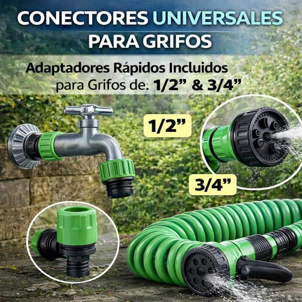 Manguera Extensible Jardín 10m con Pistola 7 Modos – Antienredos, Ligera y Compacta – Conectores Anti-Fugas – Ideal para Terraza, Balcón, Patio y Lavado de Coche — view 4