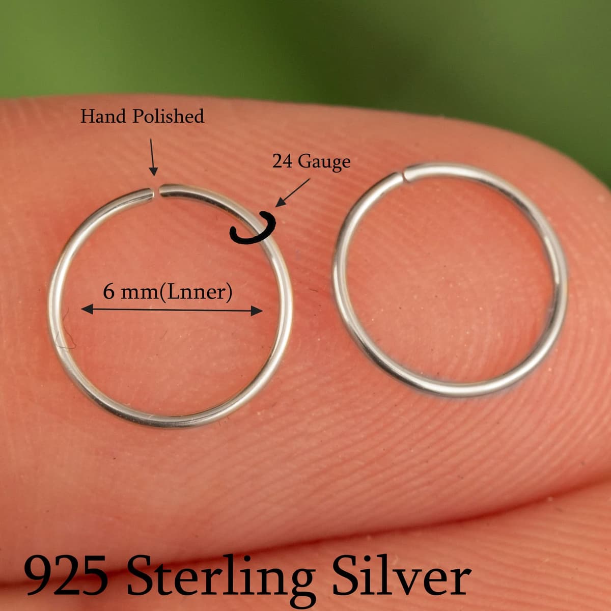 Small Cartilage Hoop Sterling Silver Huggie Hoop Earrings for Women Cartilage Nose Helix Tragus (Silver, 6mm 24 gauge / 1 pair) — view 2