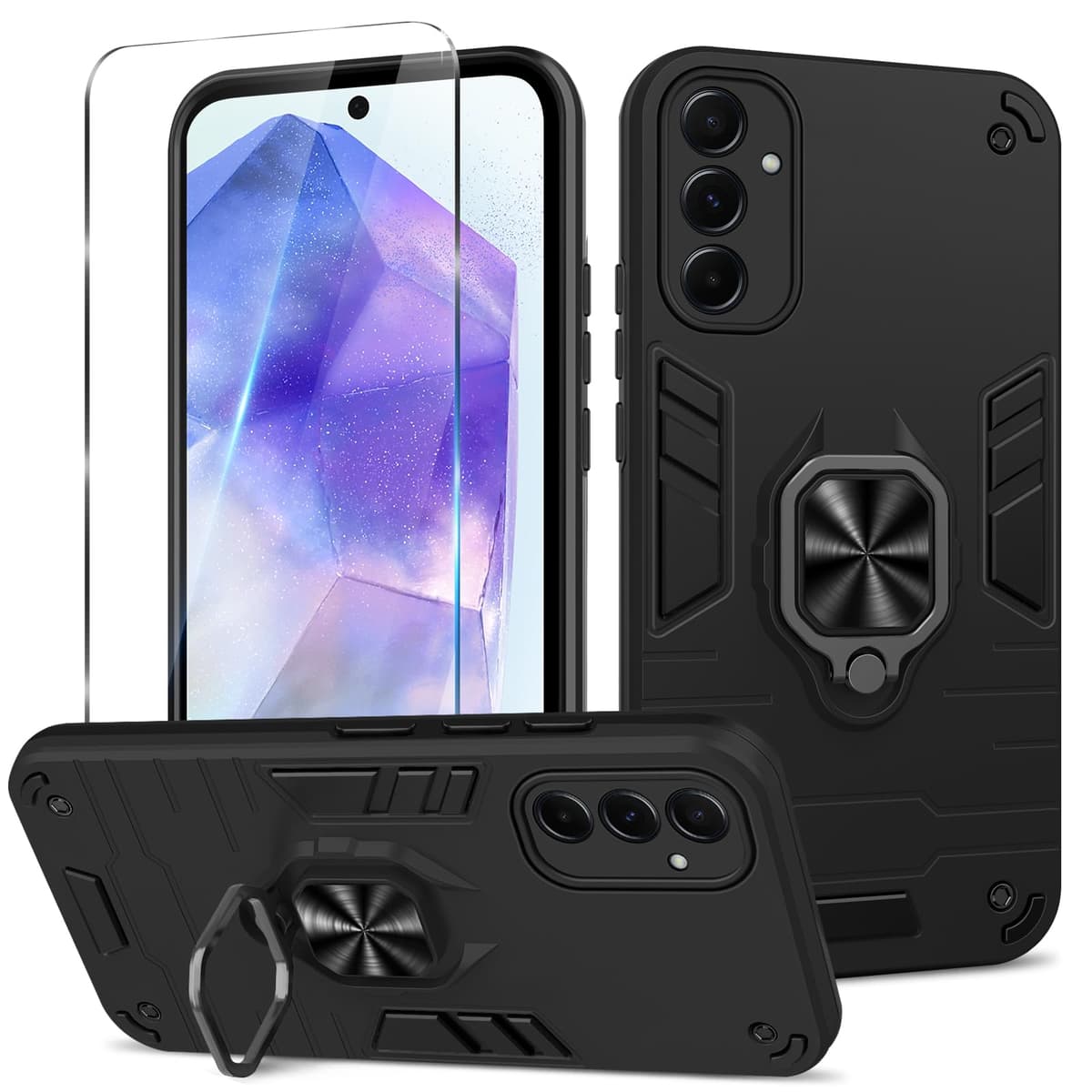 Funda para CMF Phone 2 Pro, Carcasa Antigolpes con Soporte anular metálico, Case Protectora de Grado Militar, Negro — view 1251