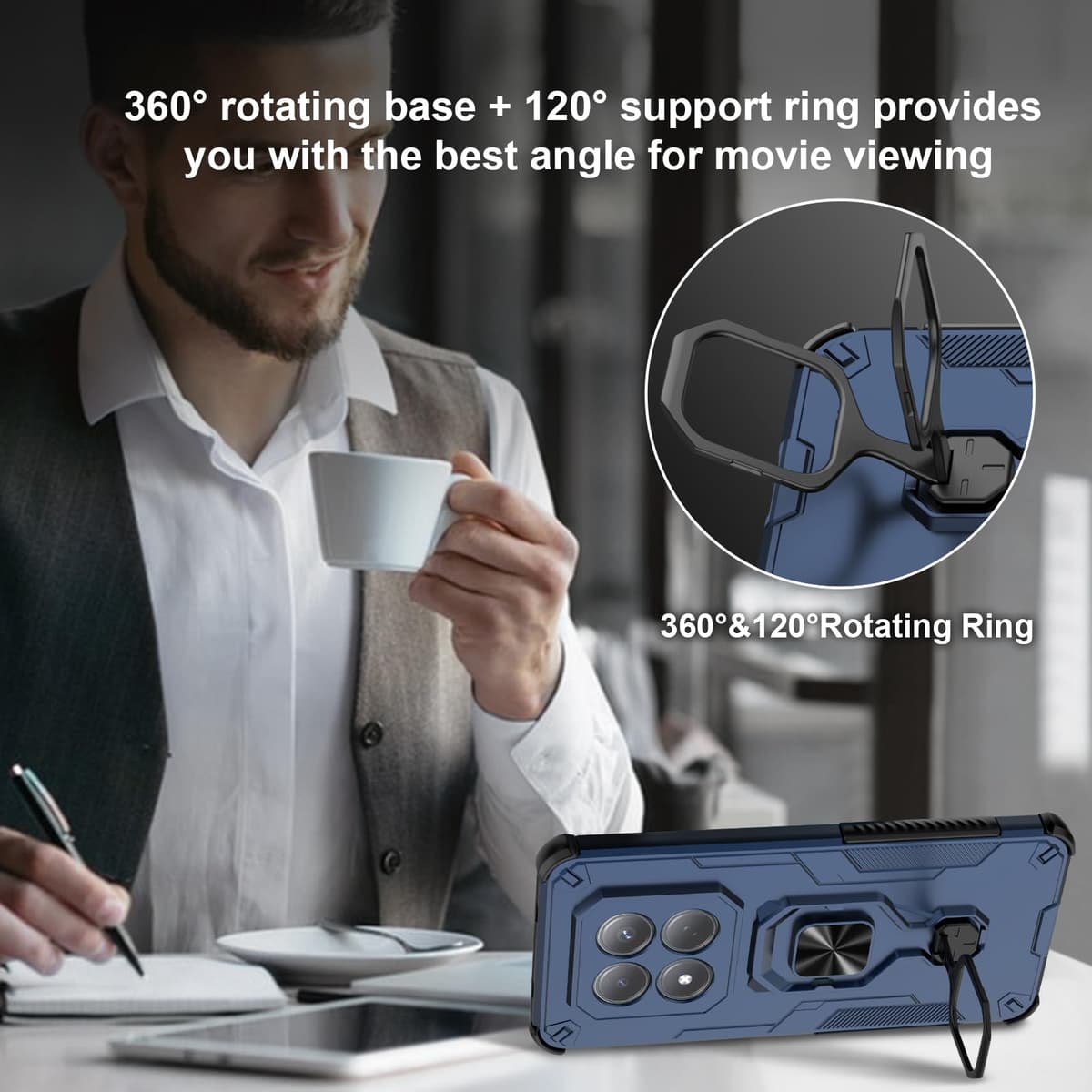 Funda para CMF Phone 2 Pro, Carcasa Antigolpes con Soporte anular metálico, Case Protectora de Grado Militar, Negro — view 535
