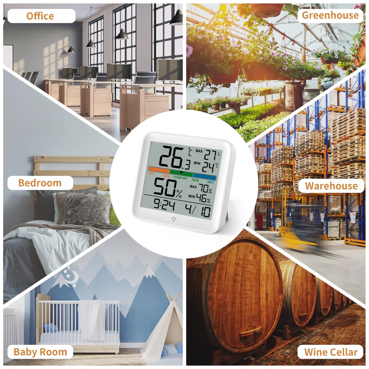 NOKLEAD Higrómetro Termómetro para interiores - Medidor digital de humedad de la habitación Medidor de monitor de temperatura preciso Registros máximos/mínimos, LCD táctil con reloj retroiluminado — view 9