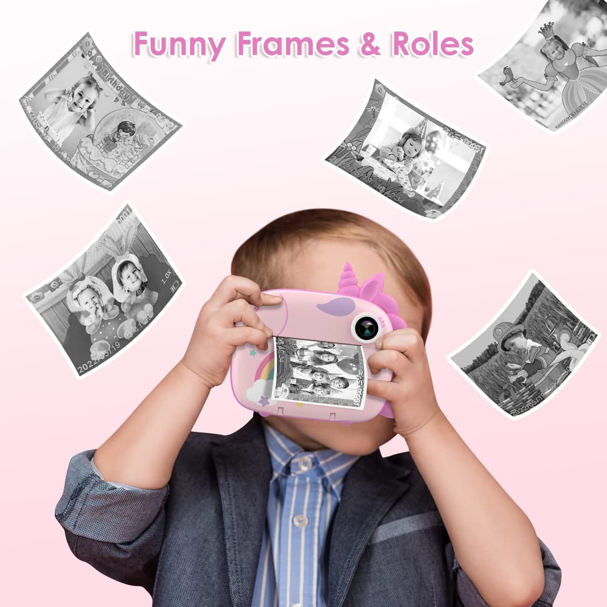 HiMont Kids Camera Instant Print, Digital Camera for Kids with No Ink Print Paper & 32G TF Card, Selfie Video Camera with Color Pens for DIY, Fun Gift for Girls Boys 3-14 Years Old (Pink) — view 6