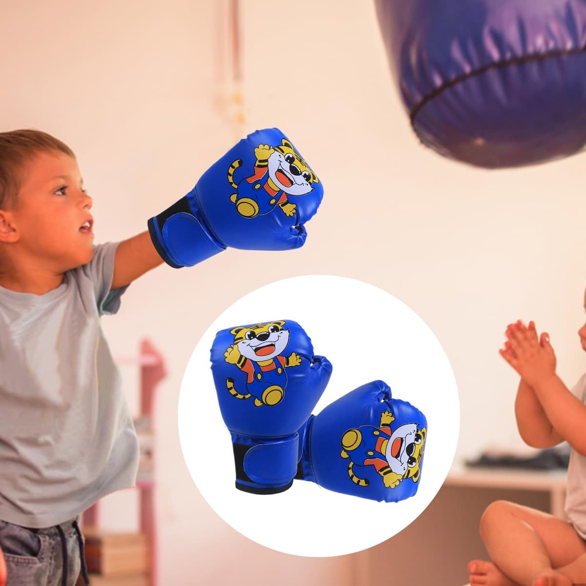 Guantes de boxeo para niños, piel sintética transpirable, con patrón de dibujos animados, guantes de entrenamiento para niños de 3 a 12 años, jóvenes, niños y niñas para saco de boxeo — view 3