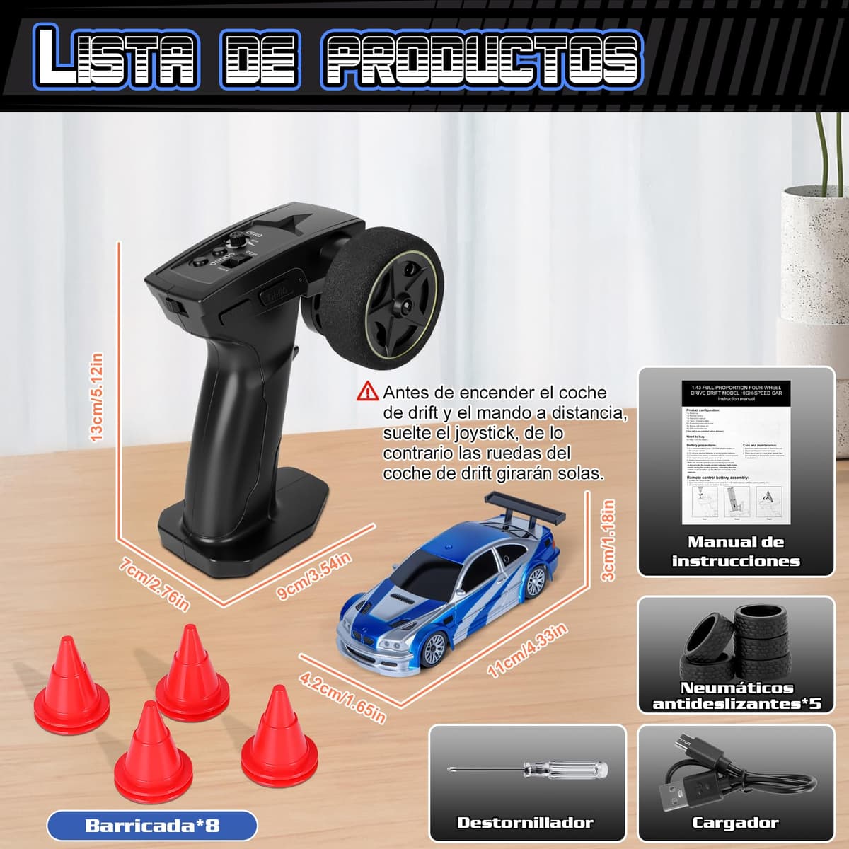 JONRRYIN Coche Teledirigido Drift Pro, 1:43 Mini Drift RC Car, 4WD Car Radiocontrol con Giroscopios y Luces LED, 15km/h, Coche Teledirigido de Juguete para Niños de 14+ Años (Azul Pro-Gyro) — view 2