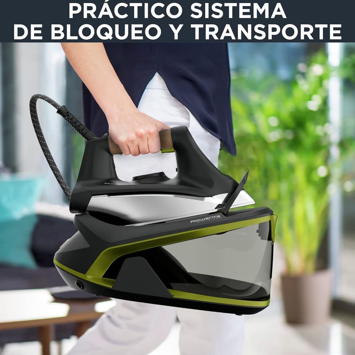Rowenta Easy Steam - Centro de planchado, Alta presión 6 bares, Golpe de vapor 270 g/min, Vapor continuo 110 g/min, Suela Airglide con depósito de 1.4 L, Modo Eco, Negro/Verde, VR7360 — view 5