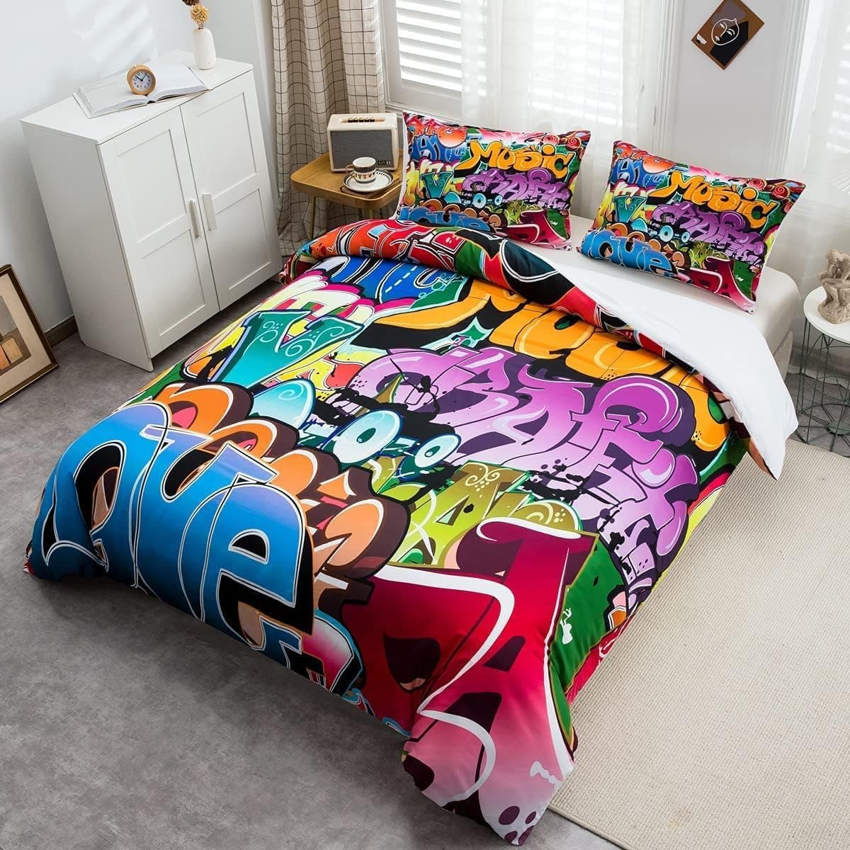 Juego de Estilo Graffiti Hip-Hop, Funda de edredón para niños y ilustración Juvenil, Funda de edredón Decor para Hombre Joven, Cultura callejera, 3 Piezas, — view 5