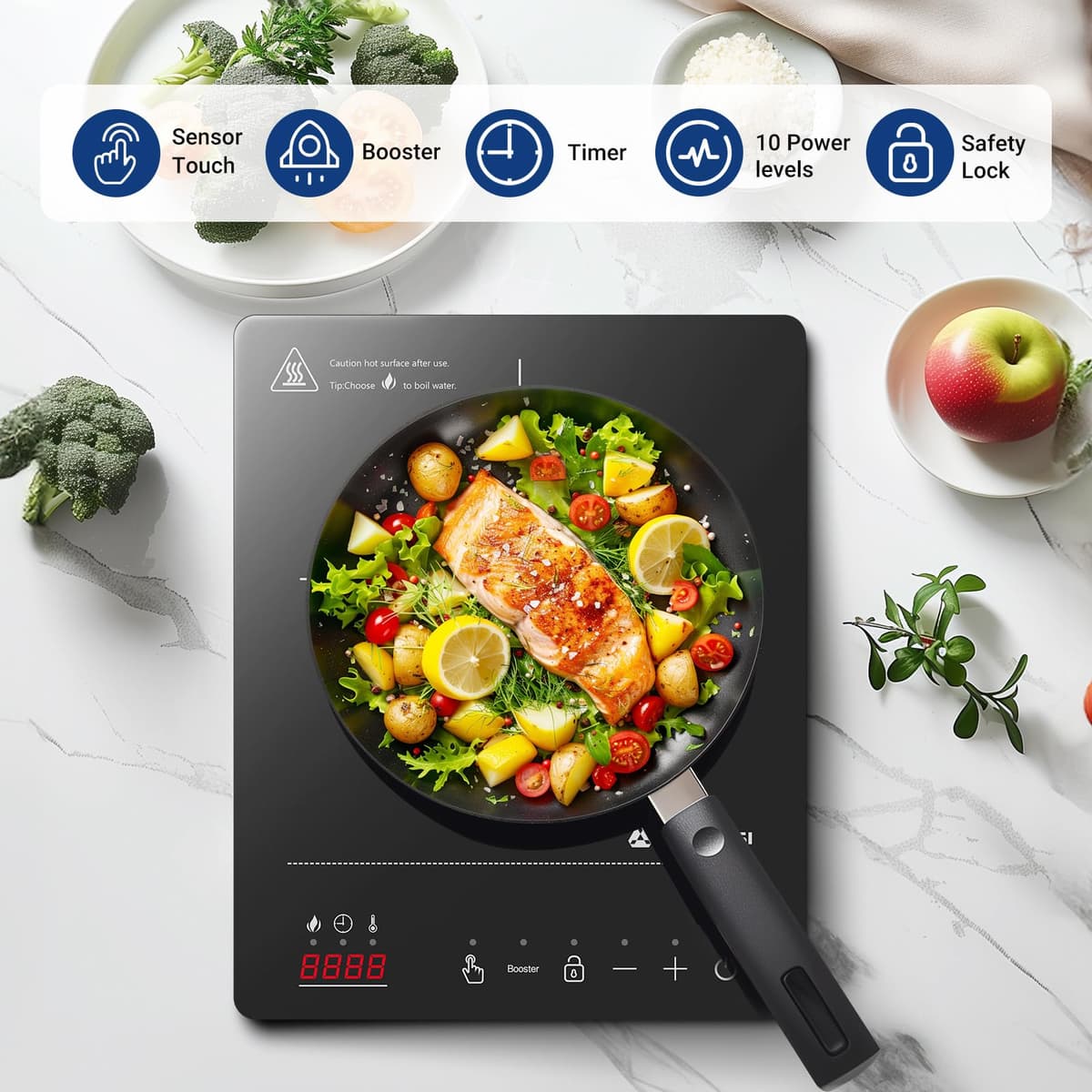 Aobosi Single Induction Cooker,Portable Induction Hob with Ultra-thin Body(32 * 26 * 4.2),20 Power and Temperature levels,Booster Function 2000W,Safety Lock,10H Timer,Black — view 2