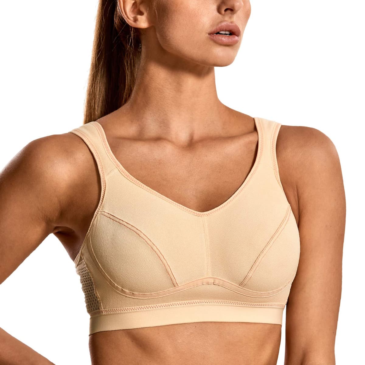 SYROKAN Women's Comfort Sports Bra High Impact for Large Breasts Wireless Stretch Support Bounce Control — view 16