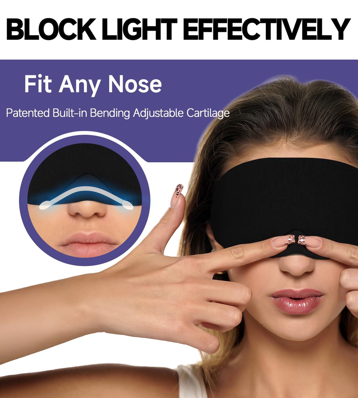 Mavogel Cotton Sleep Eye Mask - Updated Design Light Blocking with Adjustable Nose Bridge, Soft and Comfortable Night Eye Mask for Men Women, Eye Blinder for Shift Work, Includes Travel Pouch, Black — view 2