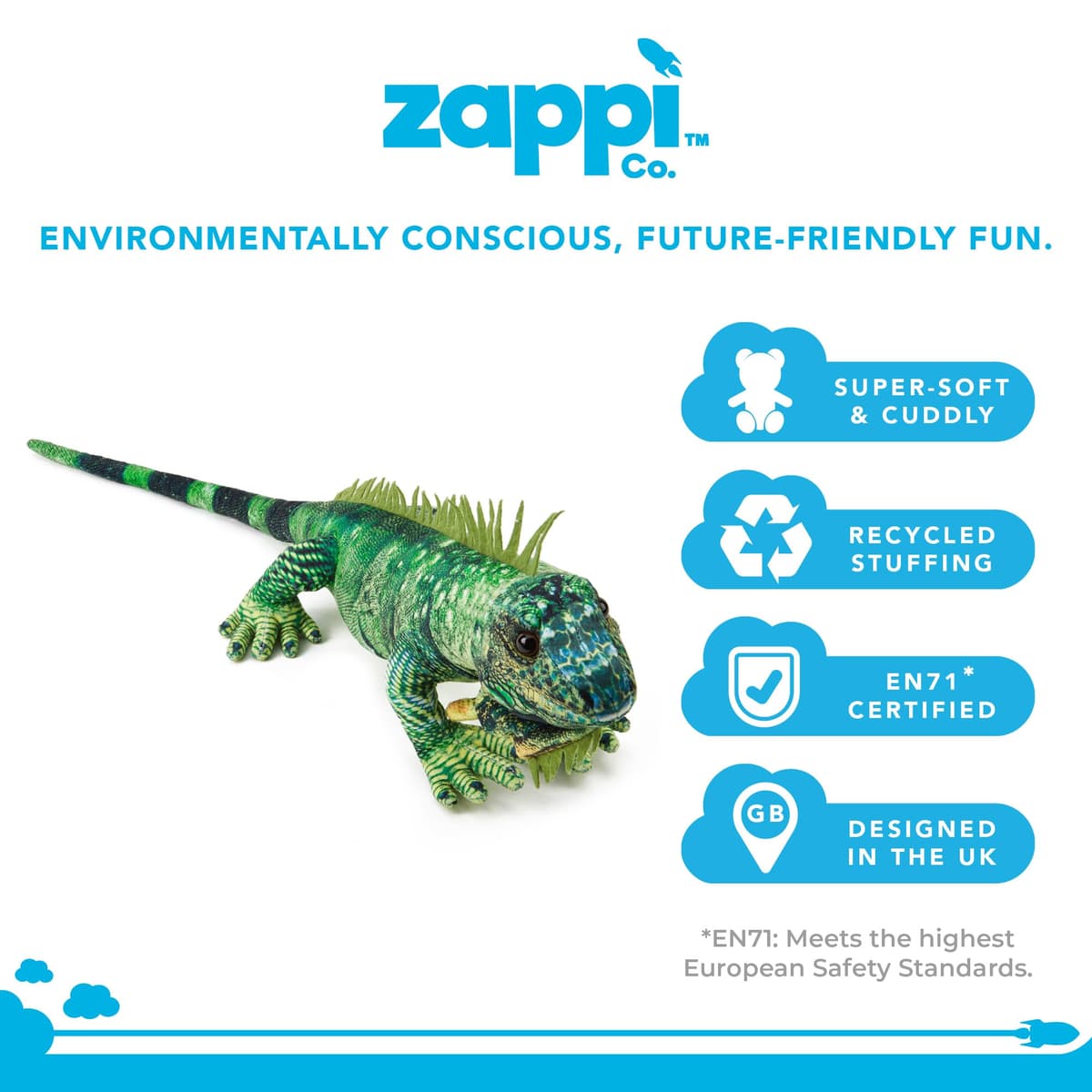 Zappi Co Green Iguana 60 cm Plush Toy Realistic Soft Cuddly Animal, Vibrant Color, Lifelike Detail, Great for Play & Display, Featured on TikTok (60cm Length) — view 2